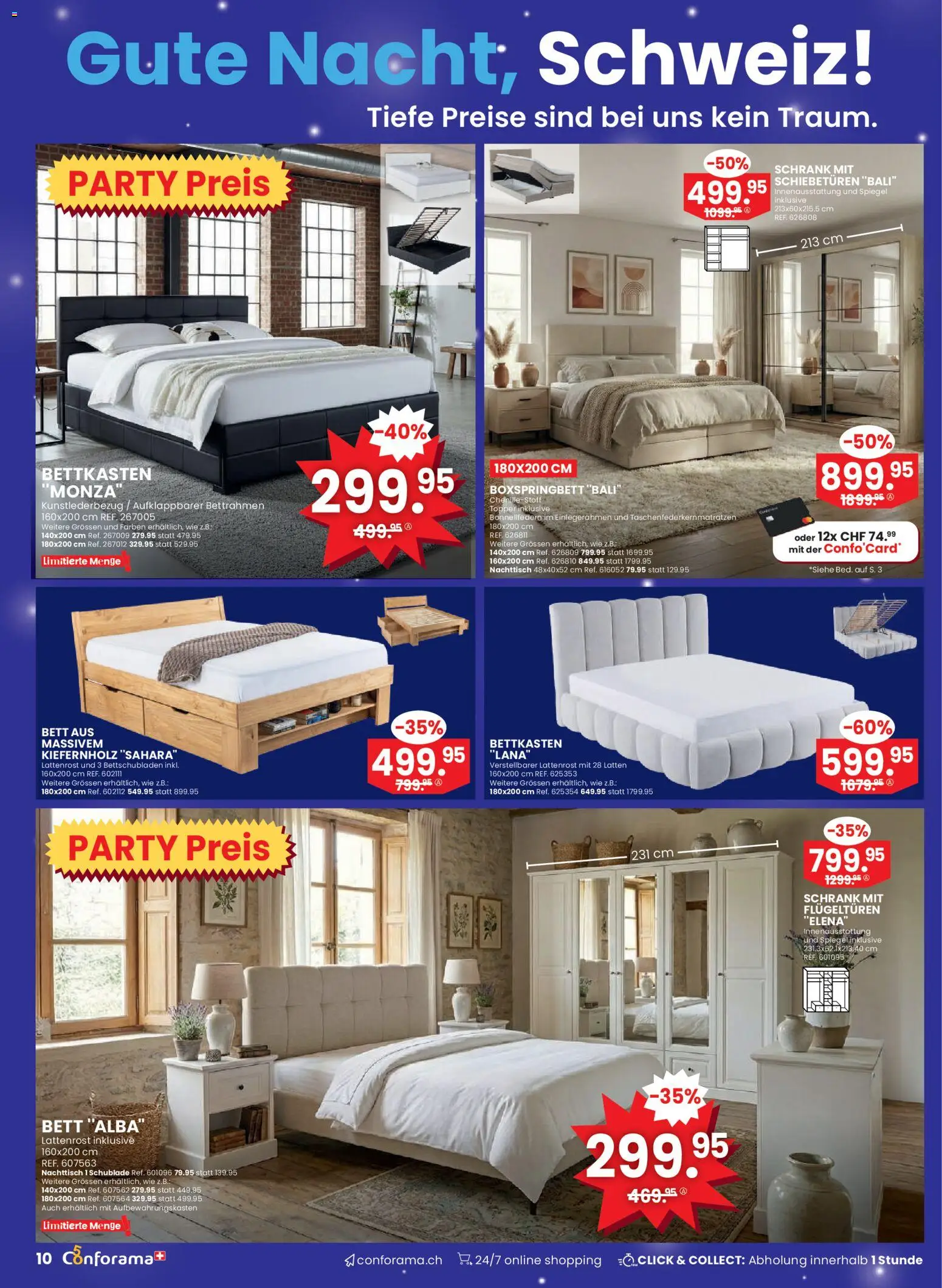 Conforama aktionen – gültig ab 25.03.2026 | Seite: 10 | Produkte: Nachttisch, Spiegel, Lattenrost, Boxspringbett