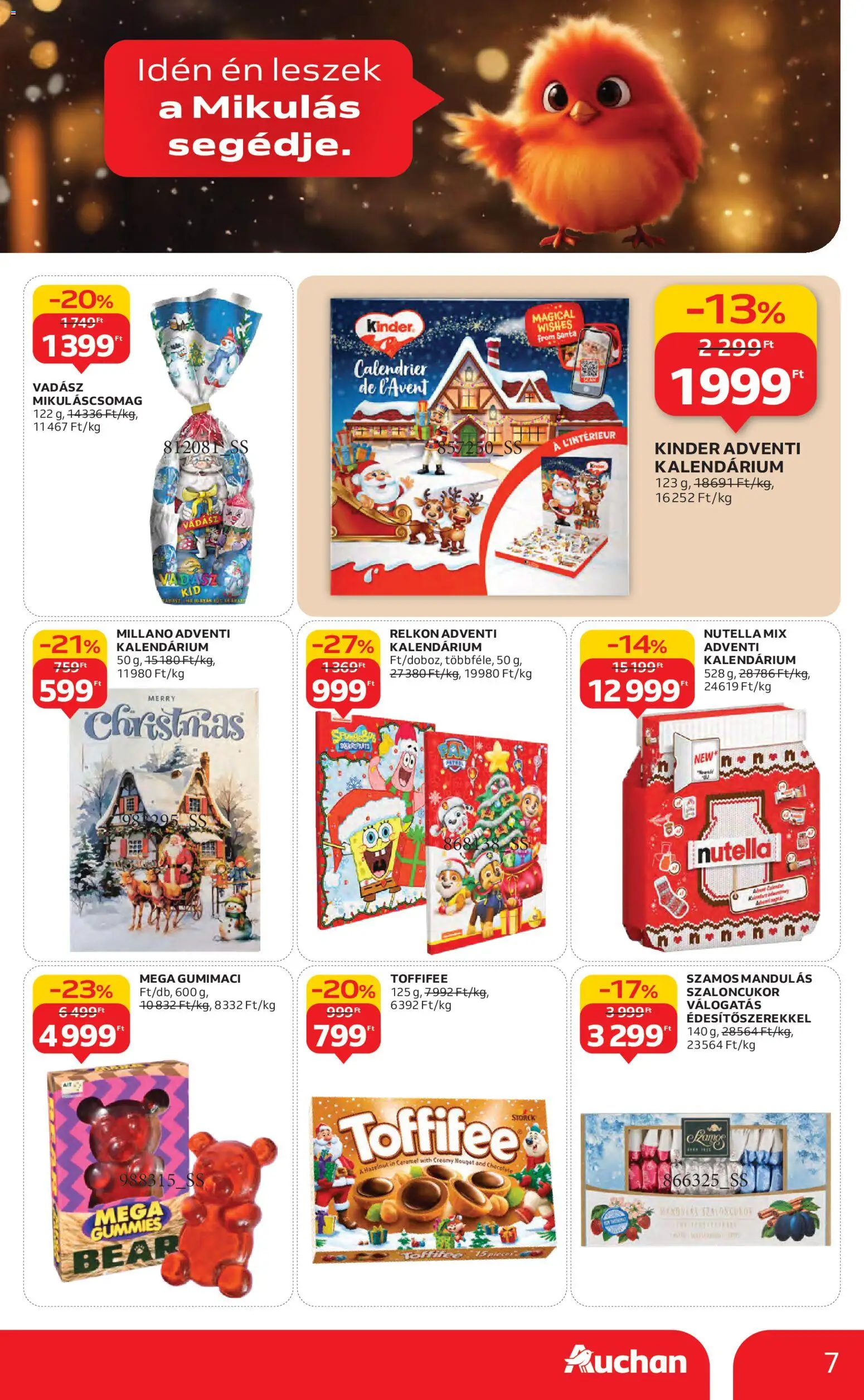 Auchan akciós ujság - amely érvényes a következő dátumtól: 13.11.2025 | Oldal: 7 | Termékek: Szaloncukor, Nutella, Toffifee