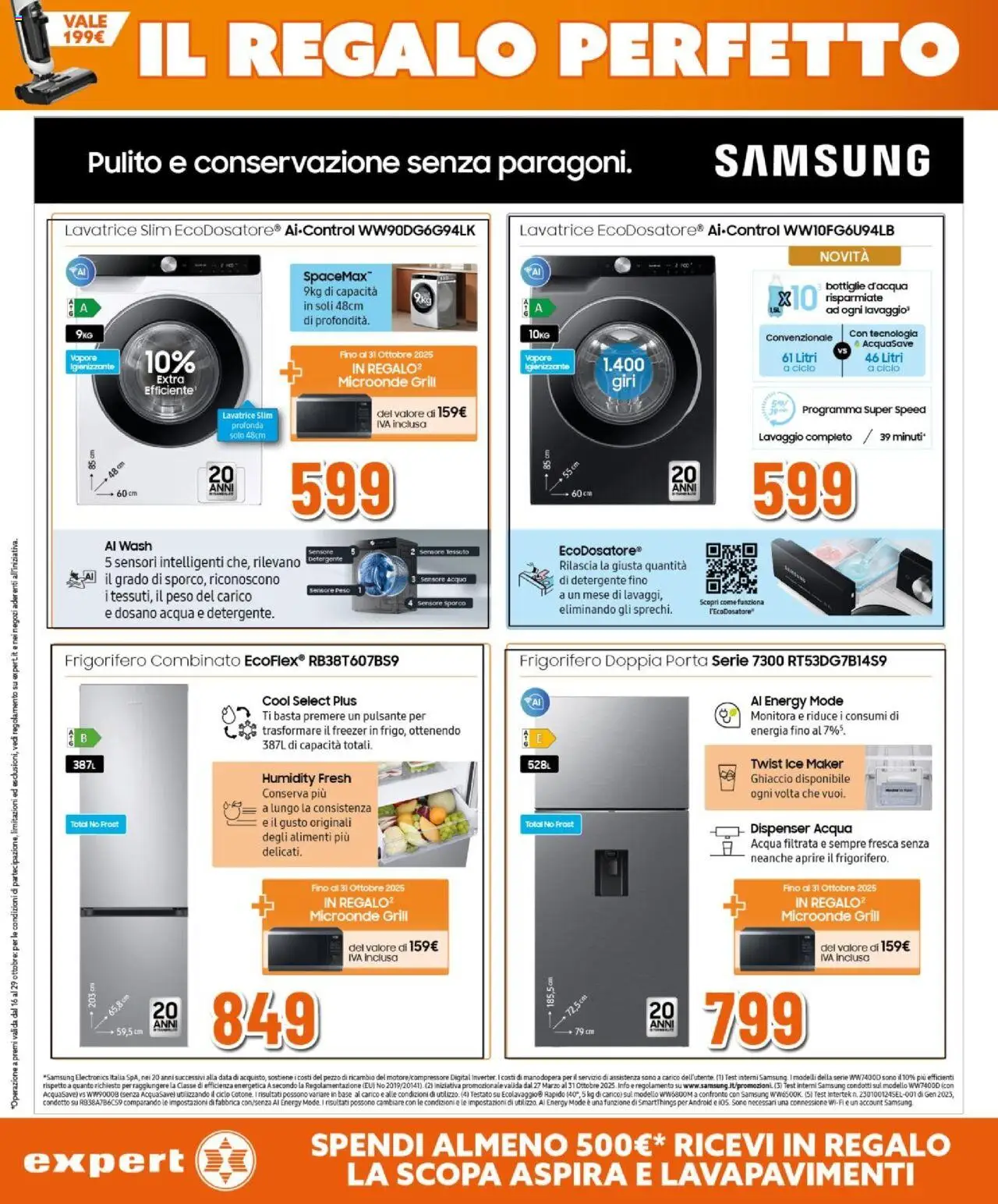 Volantino Expert del 16.10.2025 | Pagina: 9 | Prodotti: Acqua, Scopa, Frigorifero, Samsung