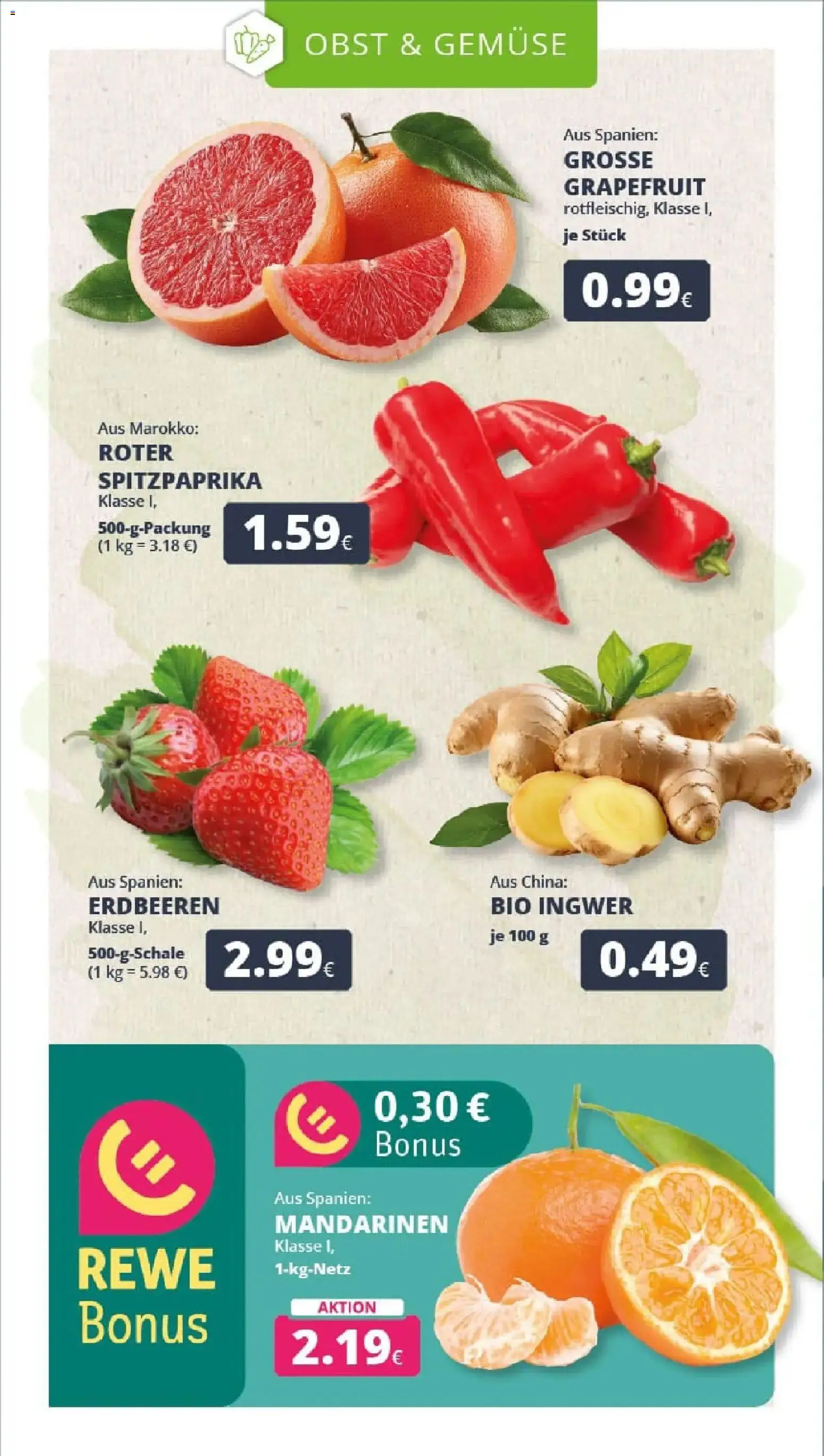 Rewe prospekt Bergheim	 – gültig ab 26.01.2026 | Seite: 10 | Produkte: Mandarinen, Gemüse, Obst, Erdbeeren