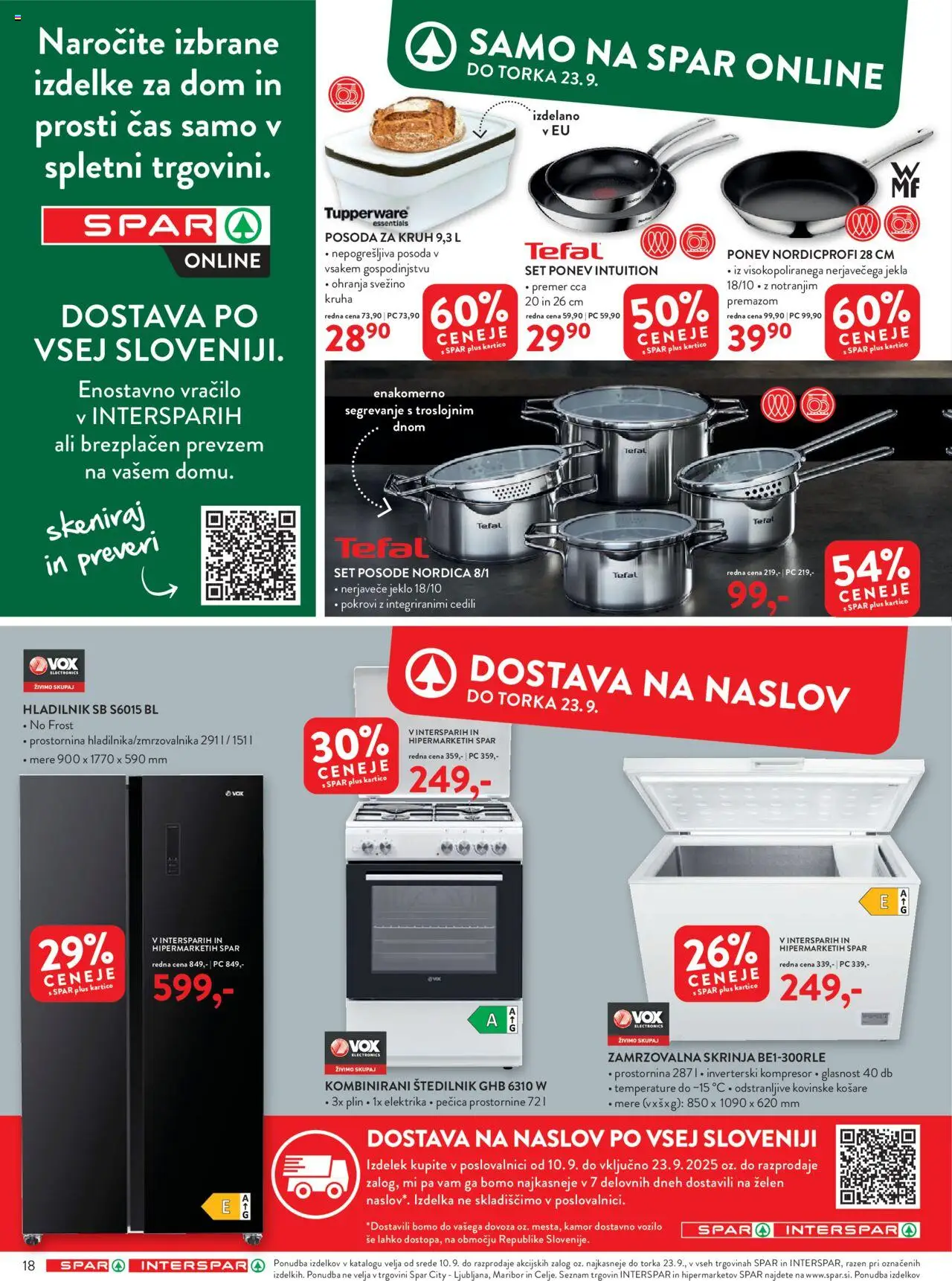 Novi Spar katalog ponudbe – veljaven od 10.09.2025 | Stran: 18 | Izdelki: Hladilnik, Pecica, Kruh, Štedilnik
