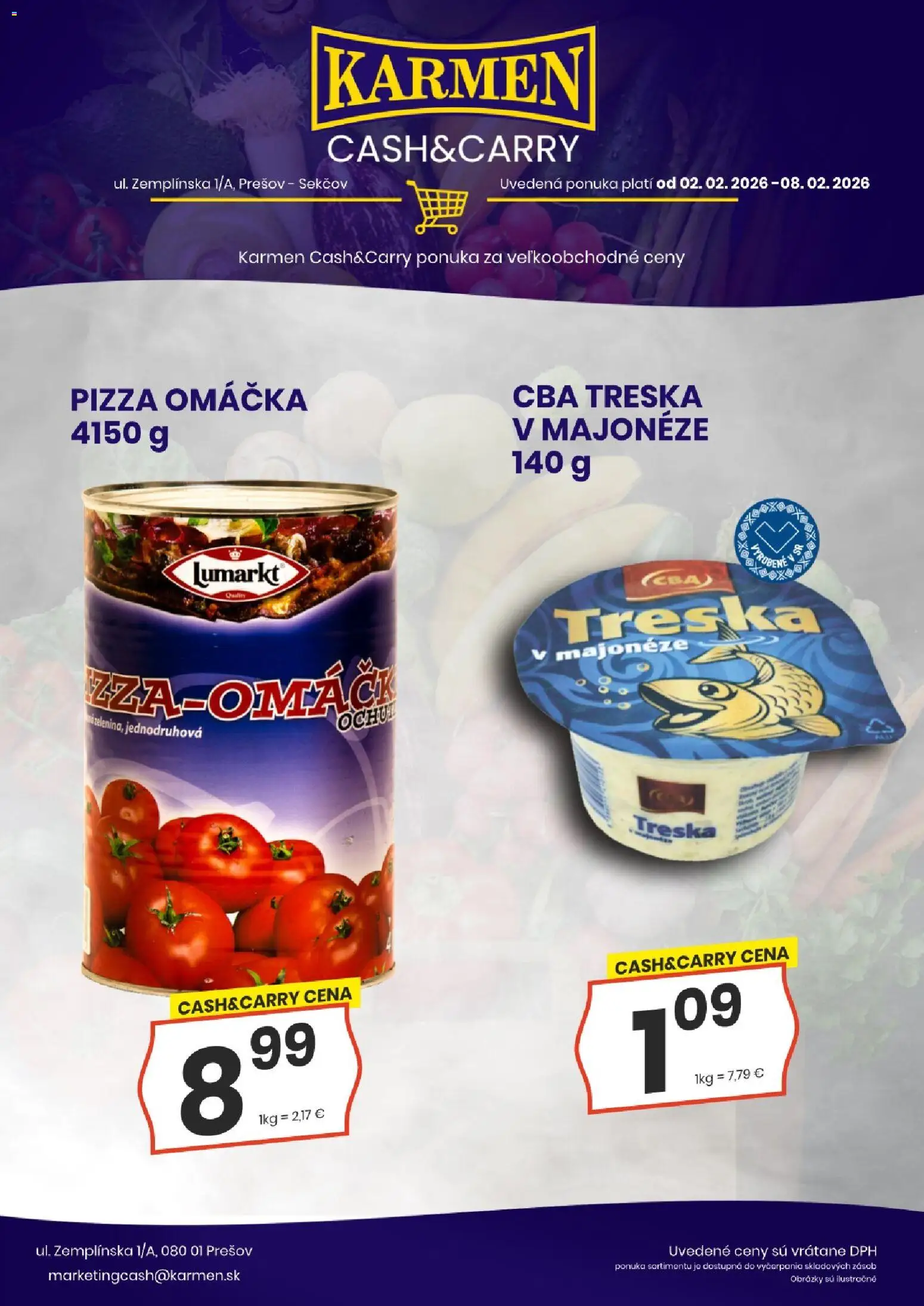 Nové KARMEN CBA akcie – leták je platný od 02.02.2026 | Strana: 8 | Produkty: Pizza, Omáčka, Treska