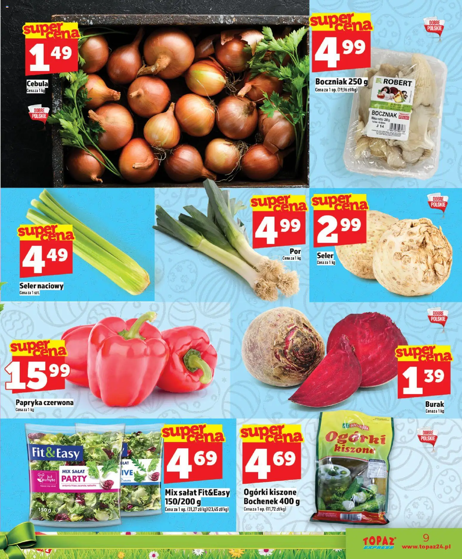 Topaz gazetka - Express od 26.03.2026 | Strona: 9 | Produkty: Seler naciowy, Papryka, Mix sałat, Ogórki
