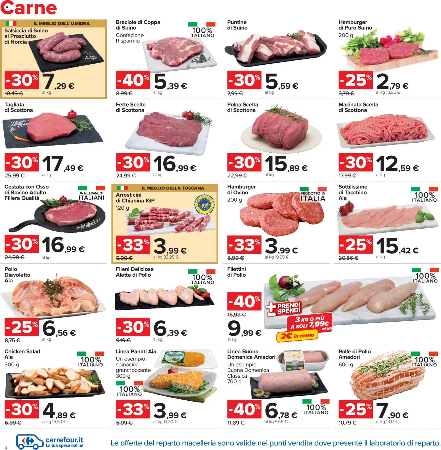 Volantino Carrefour del 13.03.2026 | Pagina: 4 | Prodotti: Bovino, Pollo, Suino, Arrosticini