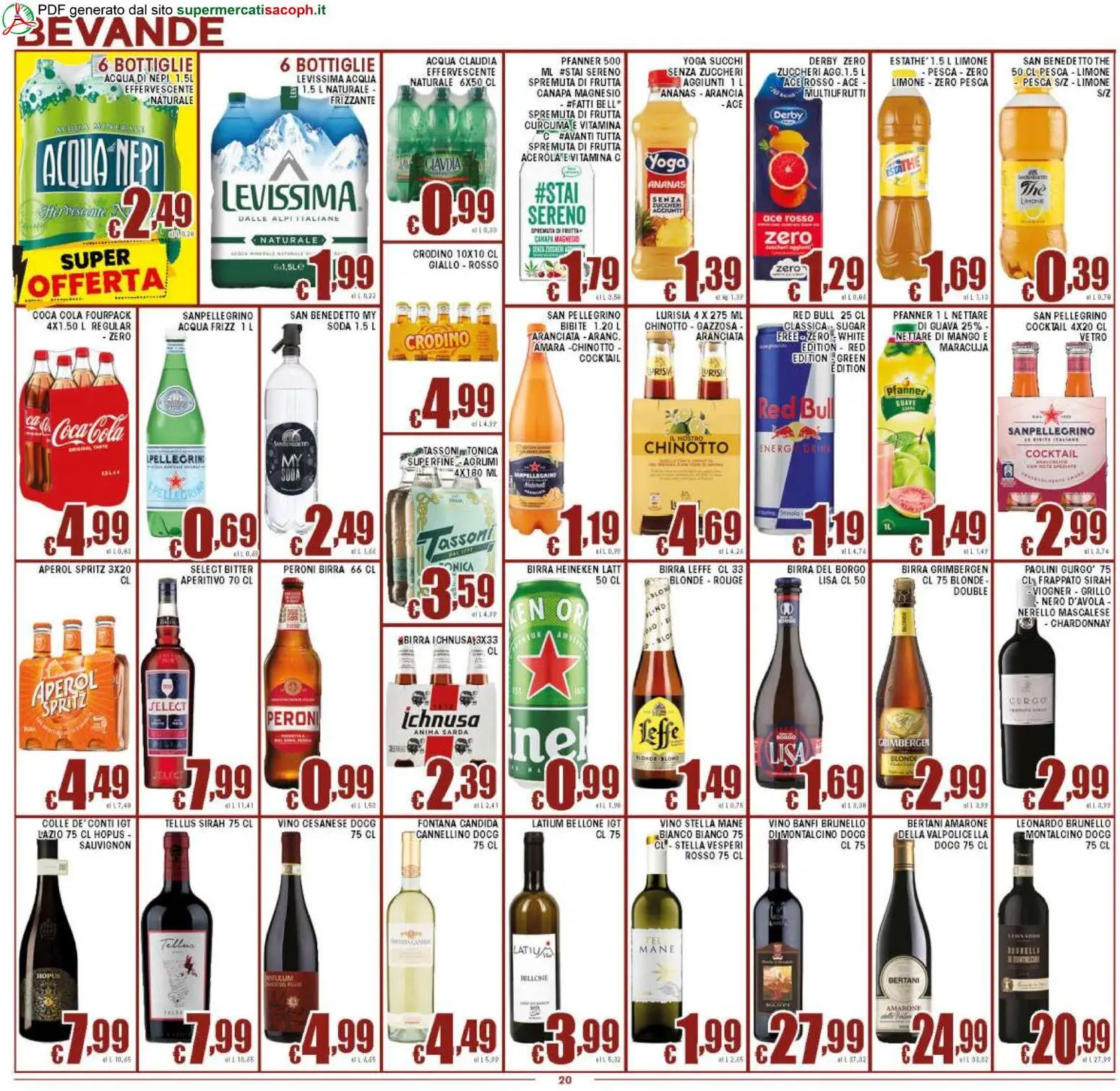Volantino Sacoph del 27.03.2026 | Pagina: 20 | Prodotti: Pesca, Aperol, Heineken, Coca Cola