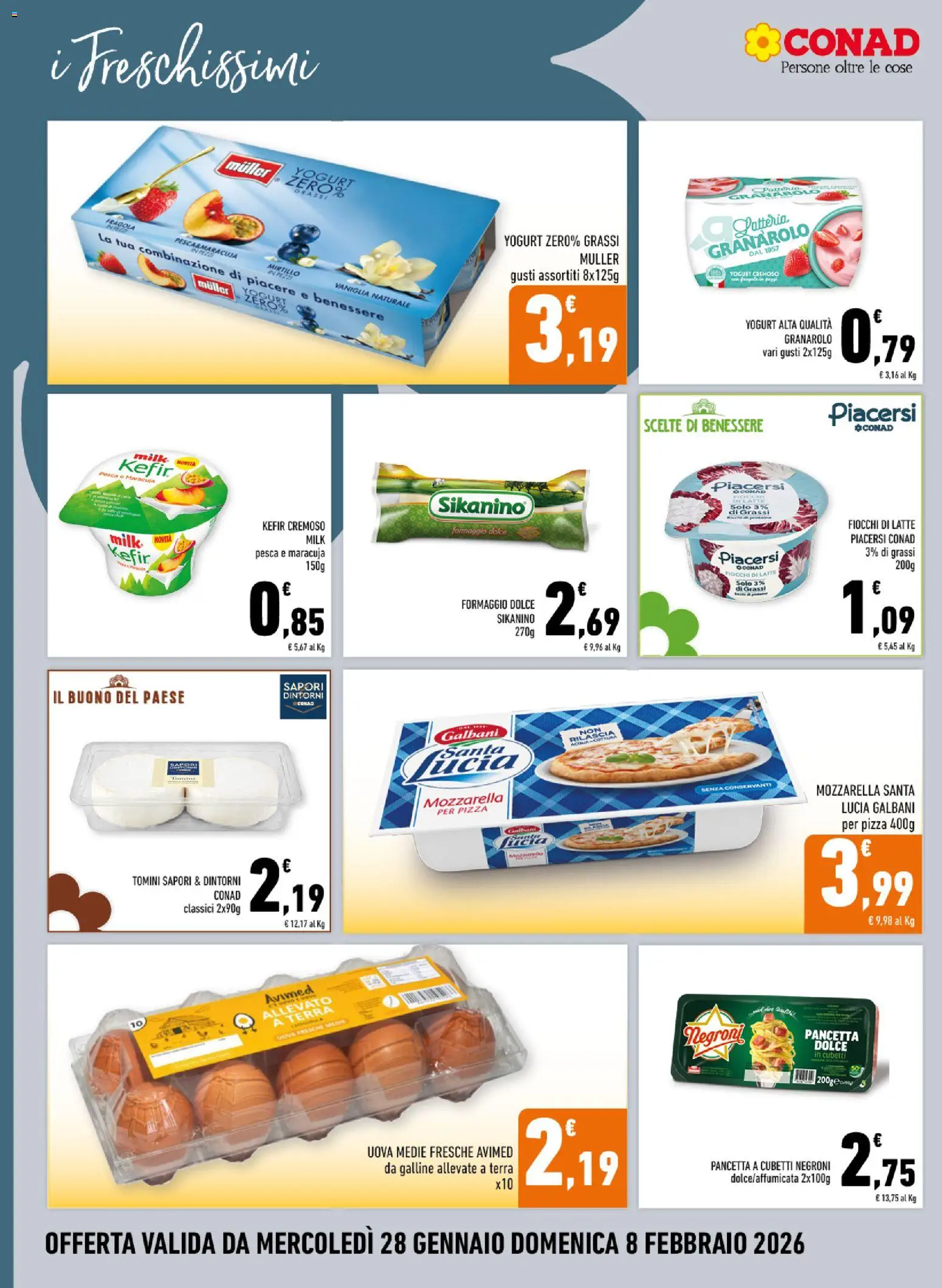 Volantino Conad del 28.01.2026 | Pagina: 10 | Prodotti: Yogurt, Uova, Pancetta, Pesca