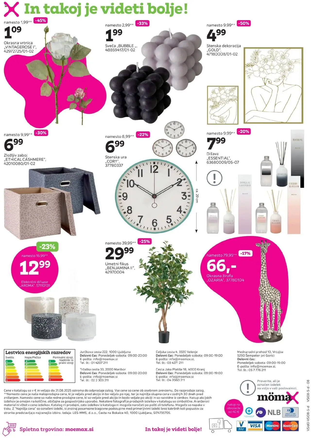 Mömax katalog do -50% na izbrane dodatke za dom │ velja od 18.08.2025 | Stran: 8 | Izdelki: Ura, Stenska ura, Sveča, Zaboj