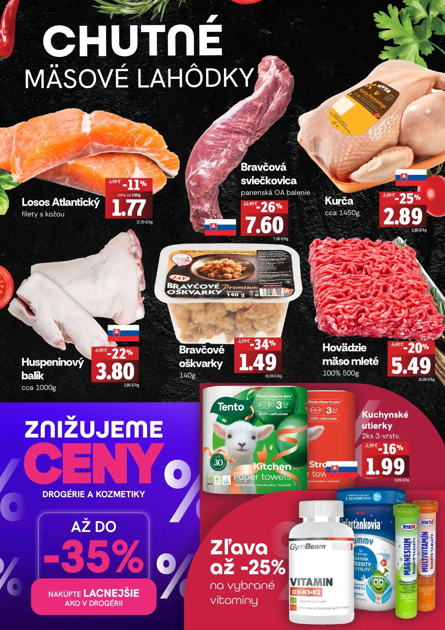 Nové Fresh akcie – leták je platný od 19.02.2026 | Strana: 2 | Produkty: Hovädzie mäso, Losos, Kurča