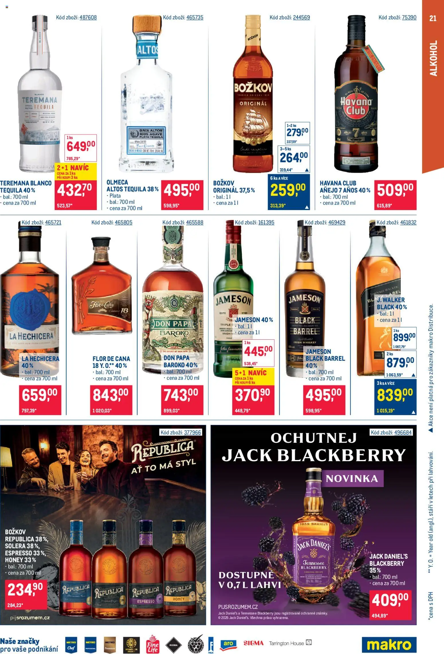 Makro leták - Gastronomie od 22.10.2025 | Strana: 21 | Produkty: Whiskey, Jameson, Republica, Don papa