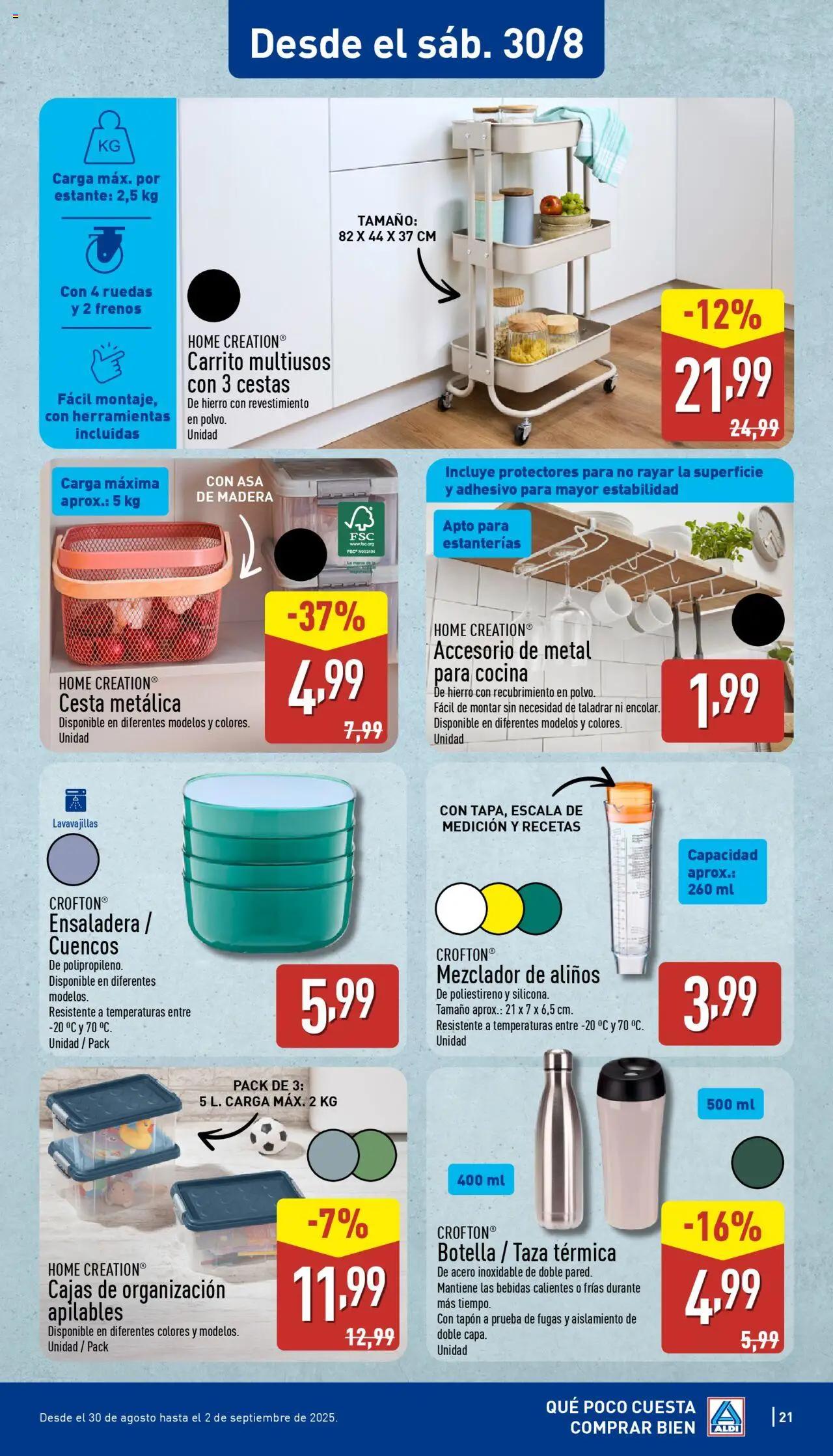 Aldi folleto Península │ válido desde el 25.08.2025 | Página: 21 | Productos: Cocina, Lavavajillas, Mezclador, Cesta