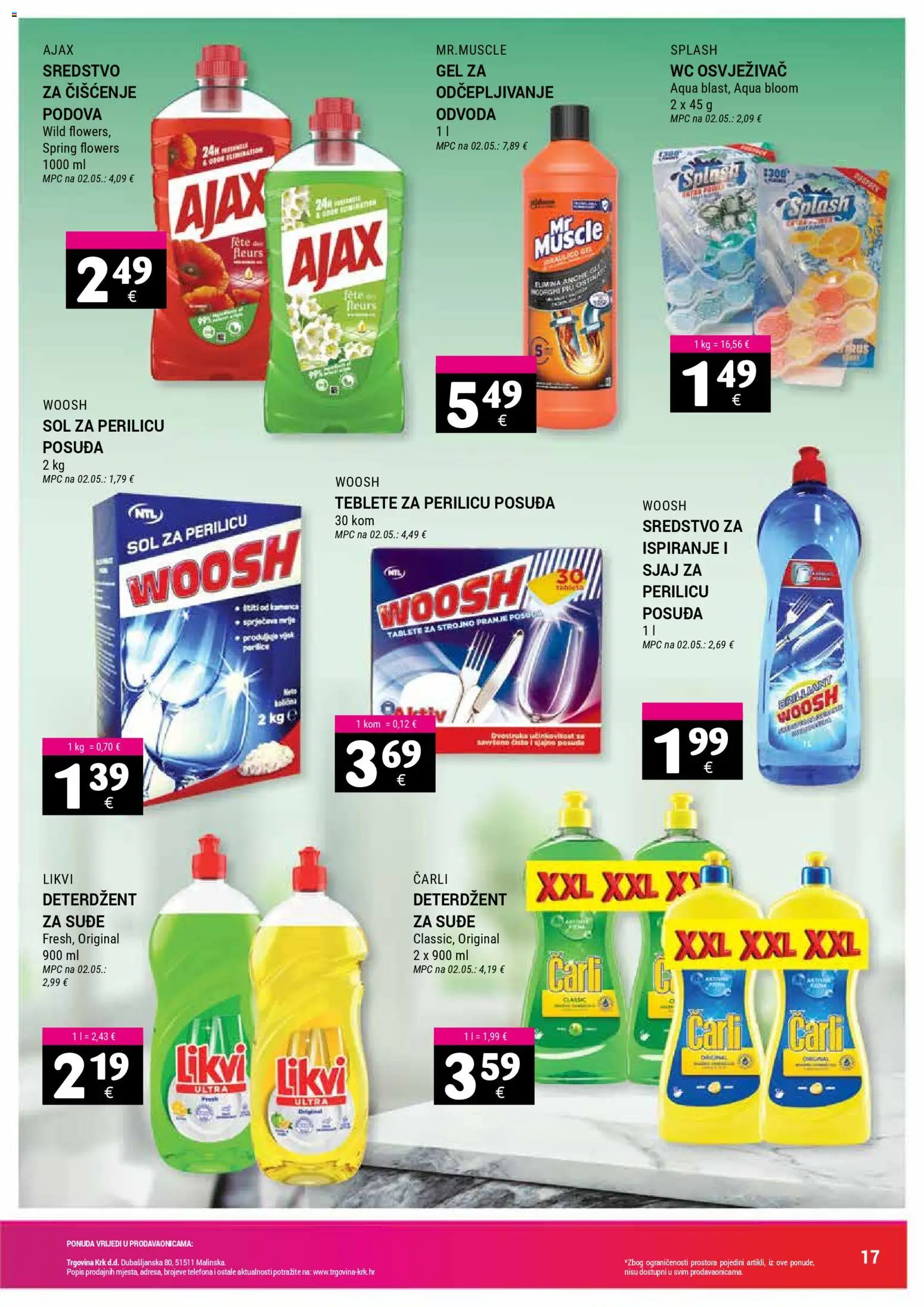 Trgovina Krk katalog | vrijedi od 07.04.2026 | Stranica: 17 | Proizvodi: Sol za perilicu posuđa, Deterdžent, Sol, Ajax