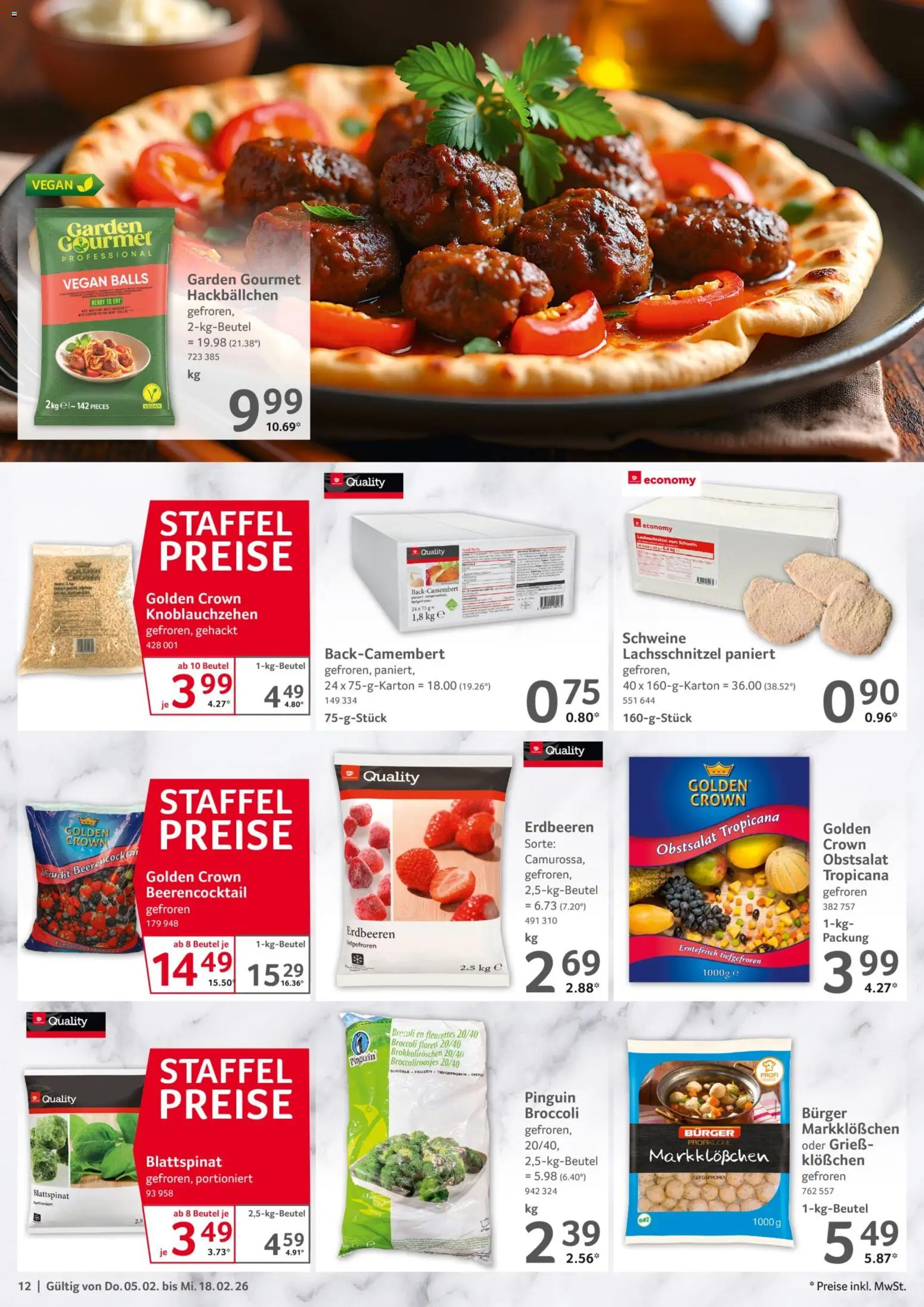 Selgros Gastronomie – gültig ab 05.02.2026 | Seite: 12 | Produkte: Burger, Erdbeeren