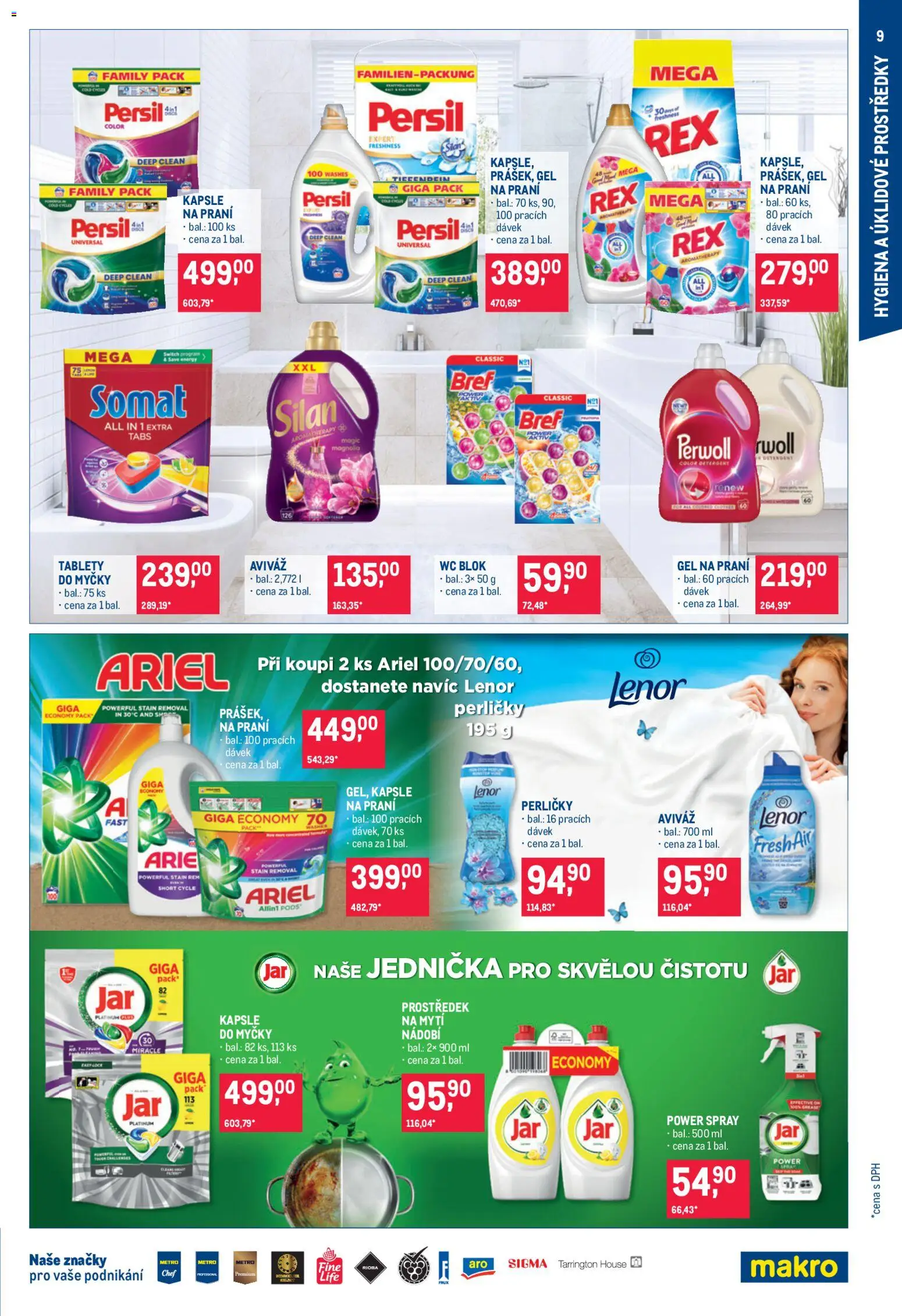 Makro leták - Nepotravinové zboží od 22.04.2026 | Strana: 9 | Produkty: Wc blok, Ariel, Silan, Wc