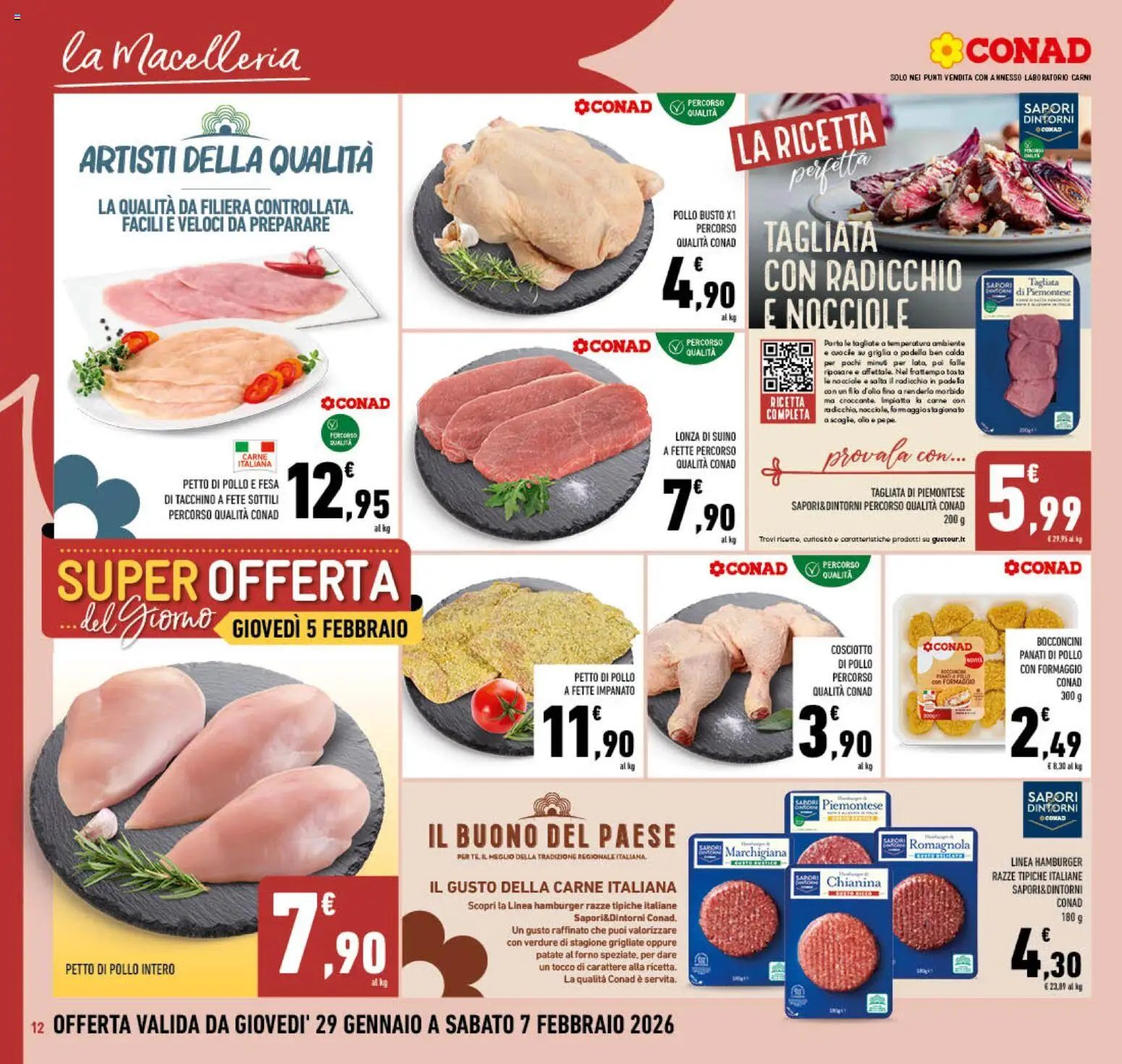 Volantino Conad del 29.01.2026 | Pagina: 12 | Prodotti: Tacchino, Formaggio, Forno, Hamburger