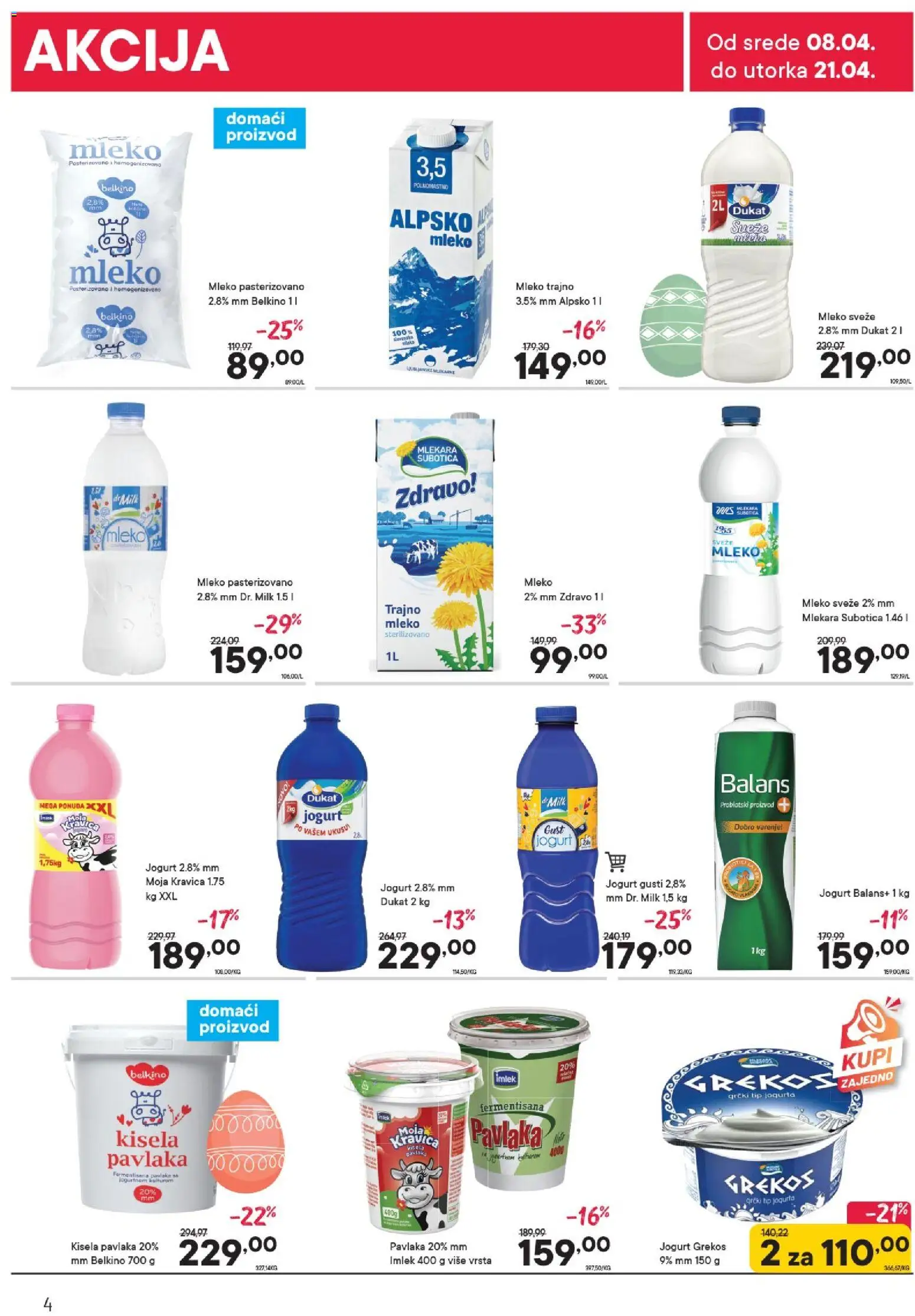 PerSu katalog - važi od 08.04.2026 | Strana: 4 | Proizvode: Kisela pavlaka, Moja kravica, Mleko, Jogurt