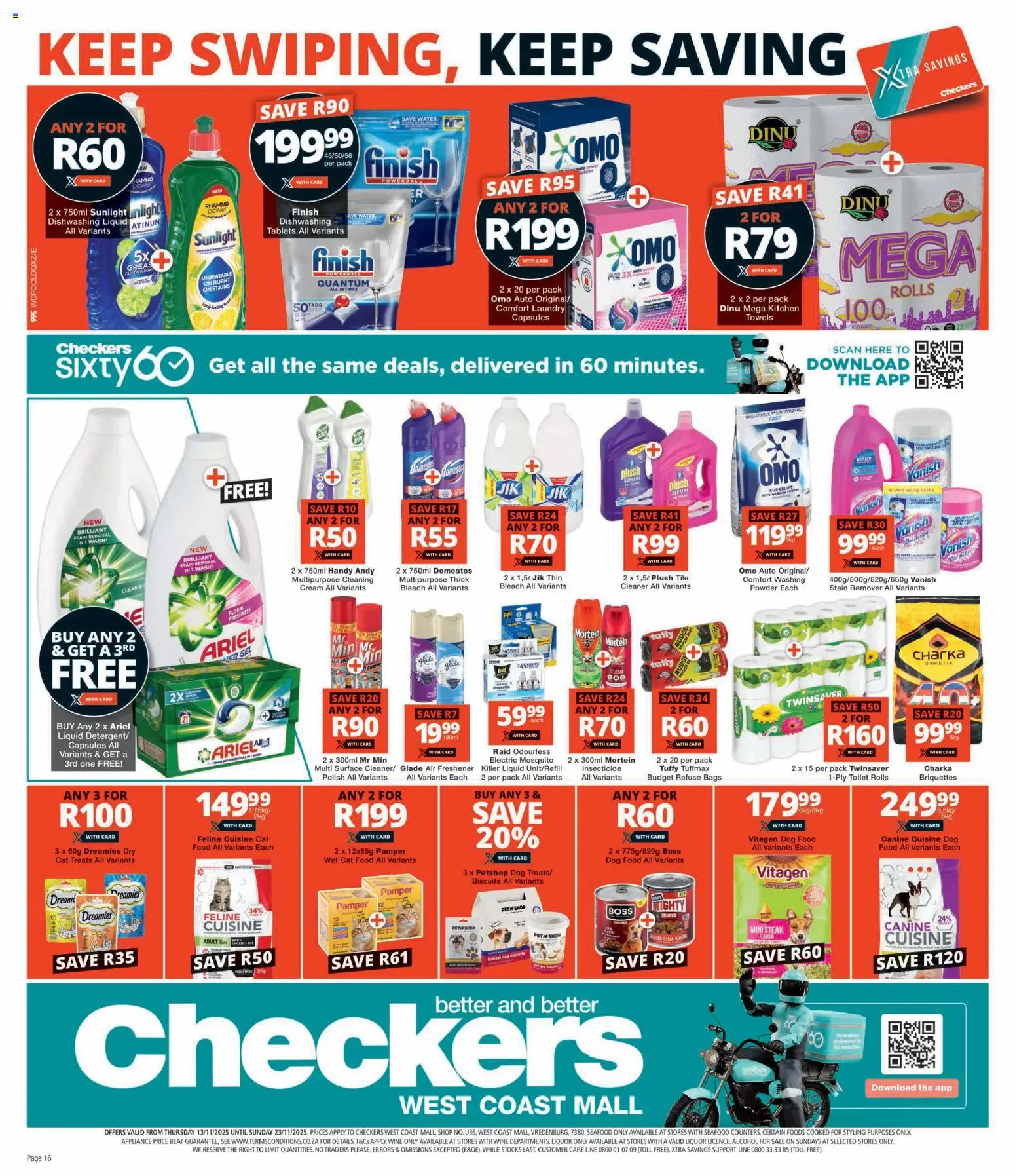 New Checkers catalogue – valid from 13.11.2025 | Page: 16 | Products: Toilet, Air freshener, Bleach, Seafood
