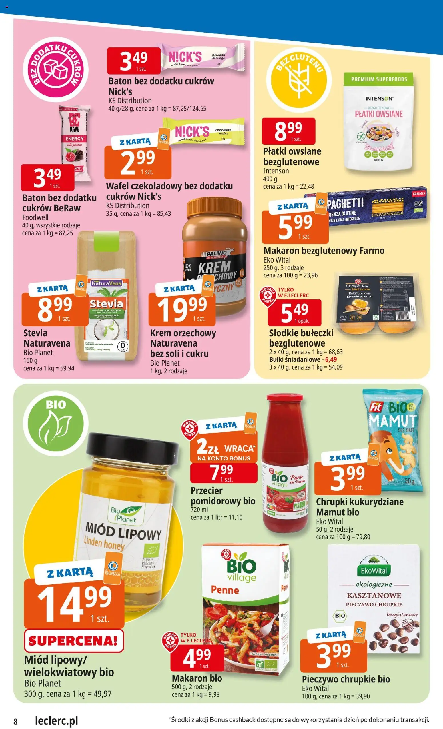 E.Leclerc Gazetka - Kłodzko od 10.11.2025 | Strona: 8 | Produkty: Miód, Pieczywo chrupkie, Baton, Makaron
