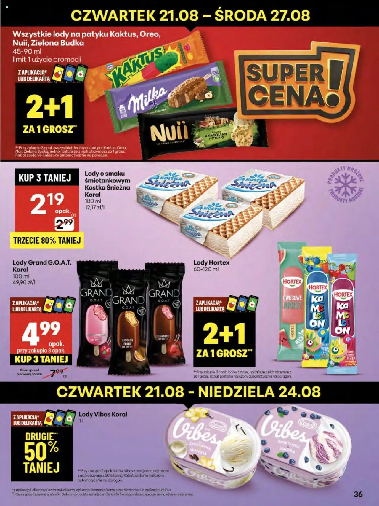 Delikatesy Centrum Gazetka - Sklepy Własne od 21.08.2025 | Strona: 36 | Produkty: Milka, Delikatesy, Lody na patyku, Lody