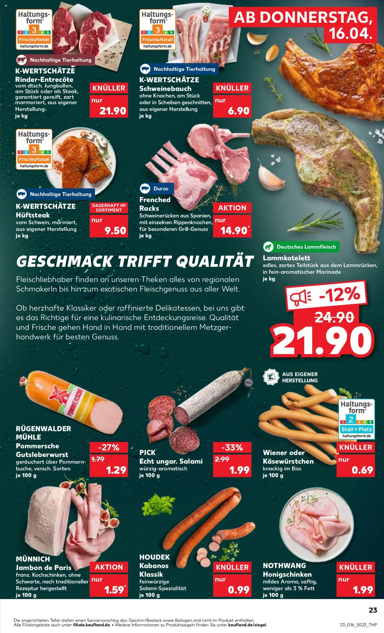 Kaufland Prospekt Völklingen	 – gültig ab 16.04.2026 | Seite: 23 | Produkte: Schweinebauch, Schweinerucken, Salami, Steak