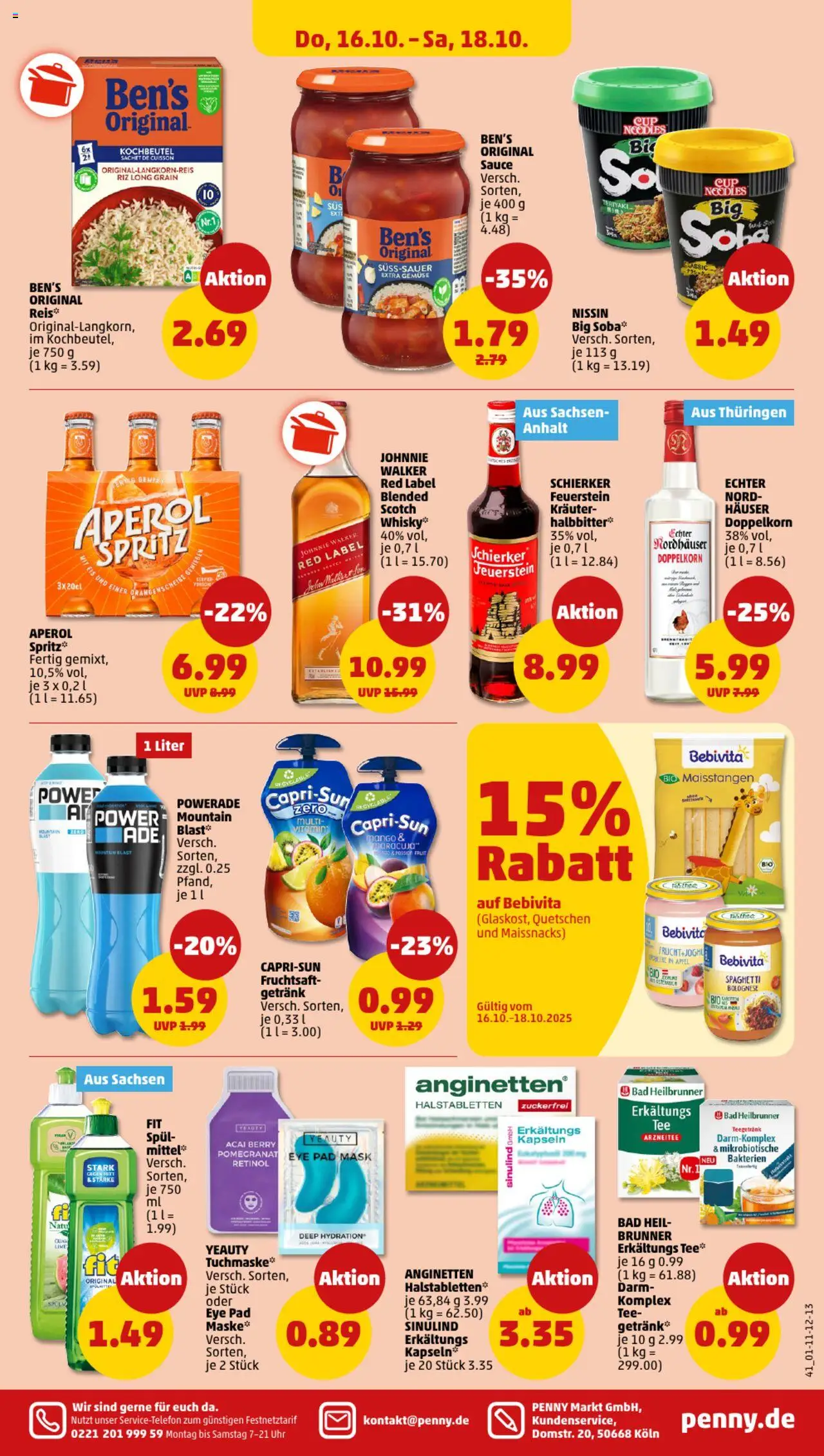 Penny Prospekt 	 – gültig ab 13.10.2025 | Seite: 45 | Produkte: Aperol, Reis, Eis, Johnnie walker
