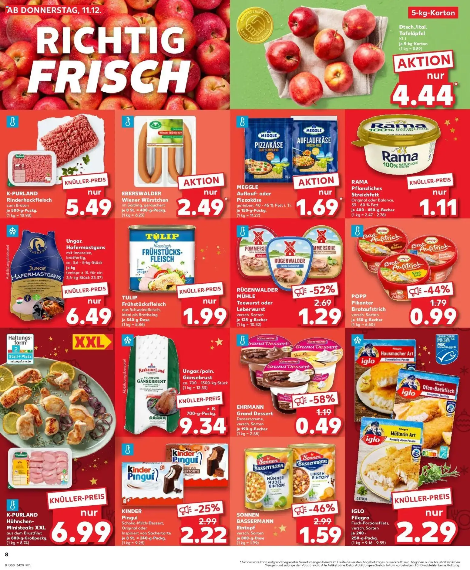 Kaufland prospekt Rathenow	 – gültig ab 14.12.2025 | Seite: 8 | Produkte: Mühle, Wiener wurstchen, Eier, Iglo