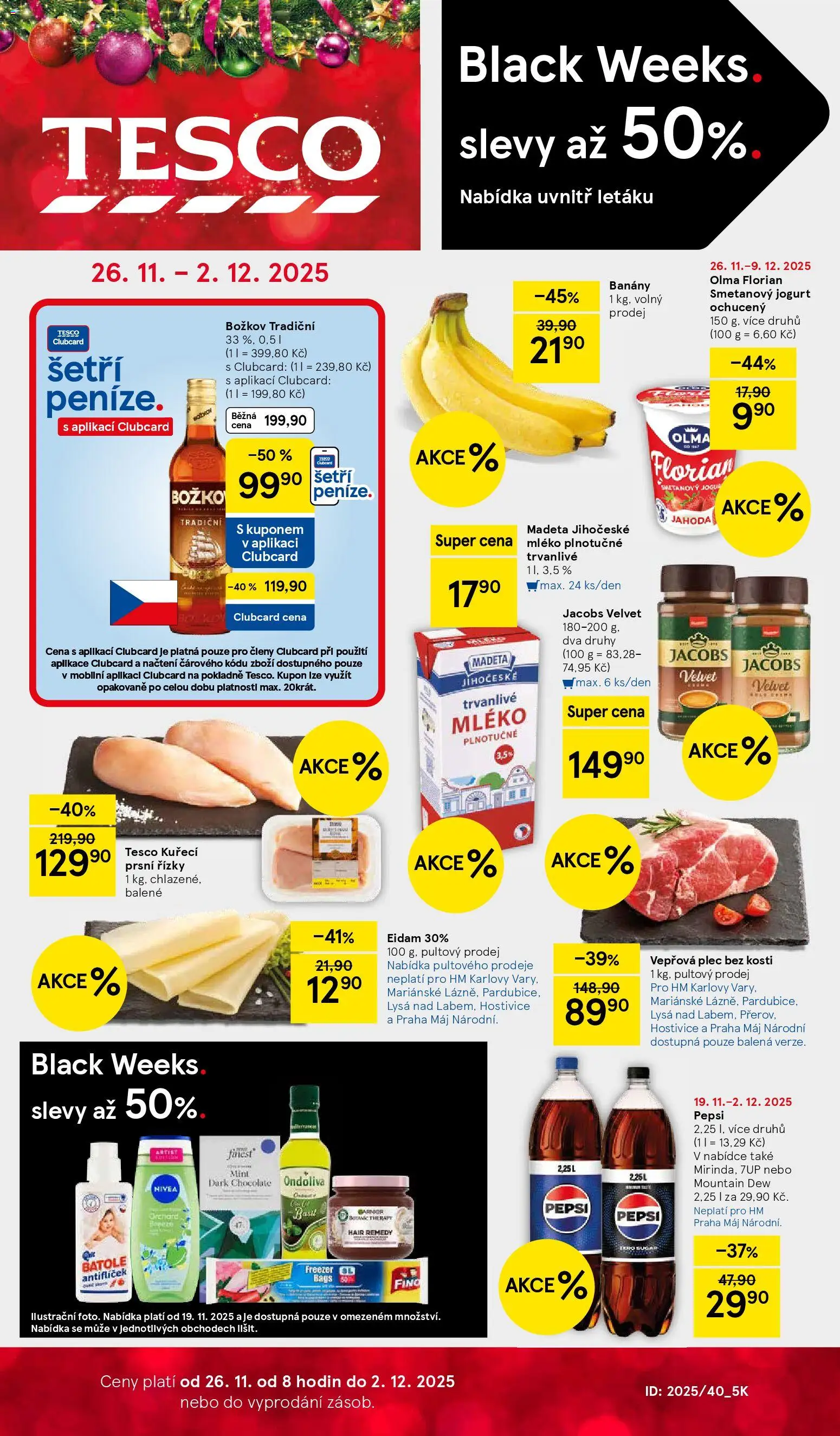 Tesco Black Friday od 26.11.2025 | Strana: 1 | Produkty: Mléko, Plec bez kosti, Eidam, Jacobs velvet