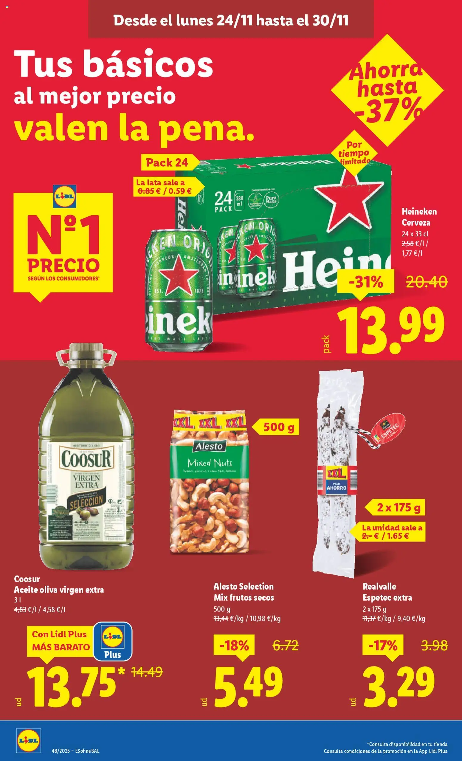 Lidl folleto │ válido desde el 24.11.2025 | Página: 8 | Productos: Aceite, Cerveza, Frutos secos, Σπανάκι