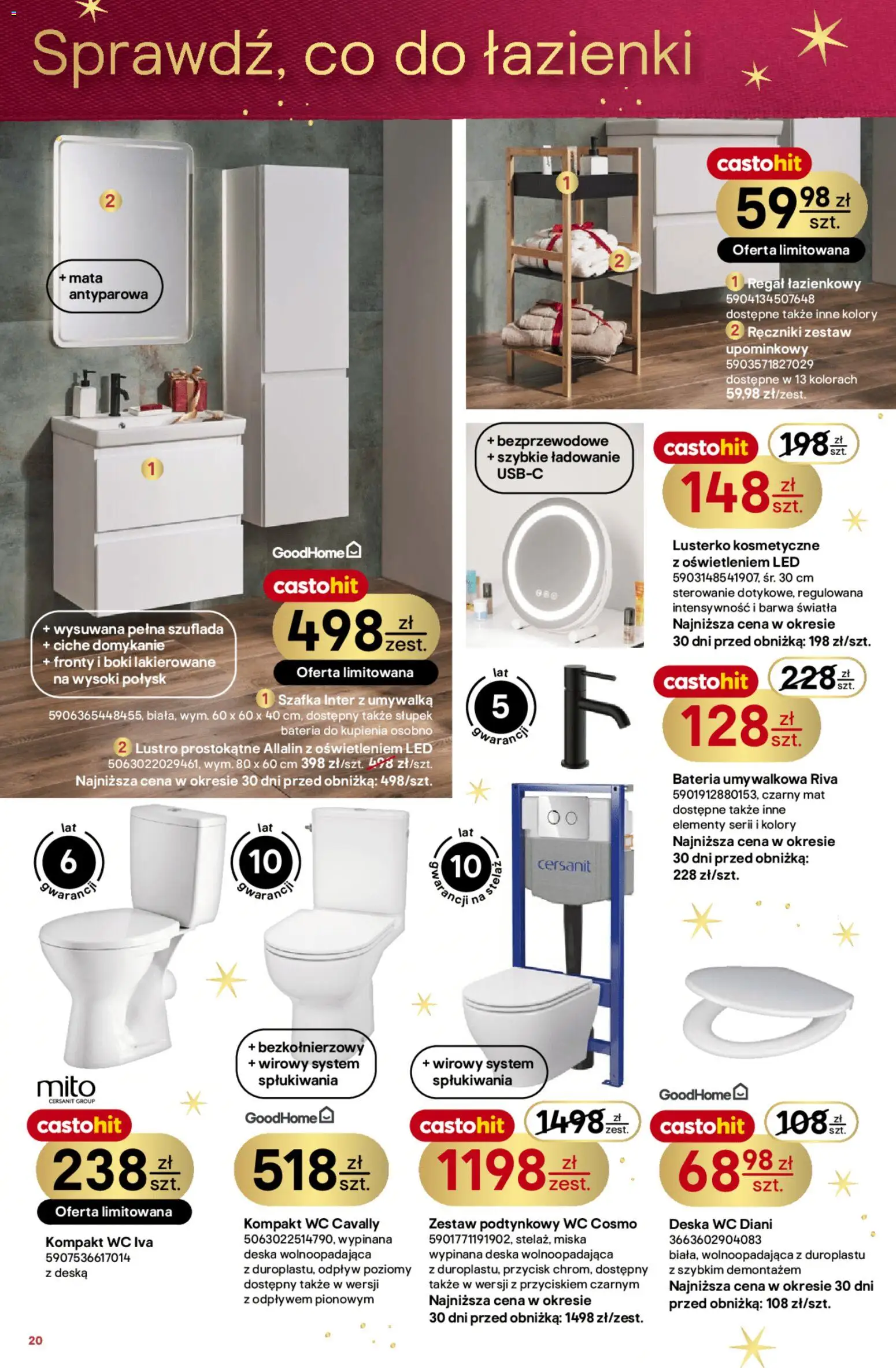 Castorama Gazetka od 03.12.2025 | Strona: 20 | Produkty: Umywalka, Bateria, Lustro, Regał