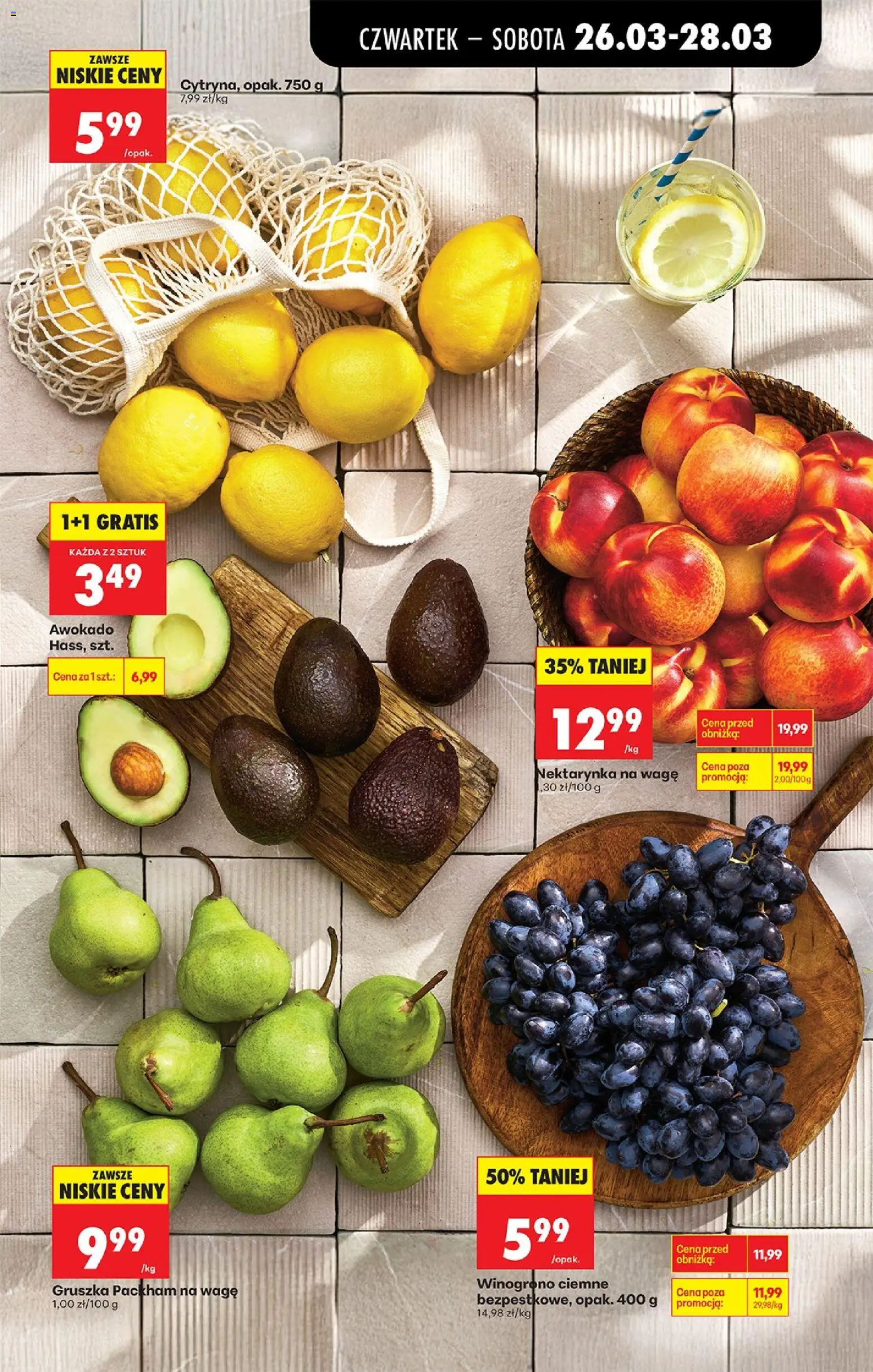 Biedronka gazetka od czwartku od 26.03.2026 | Strona: 23 | Produkty: Nektarynka, Gruszka, Winogrono, Awokado