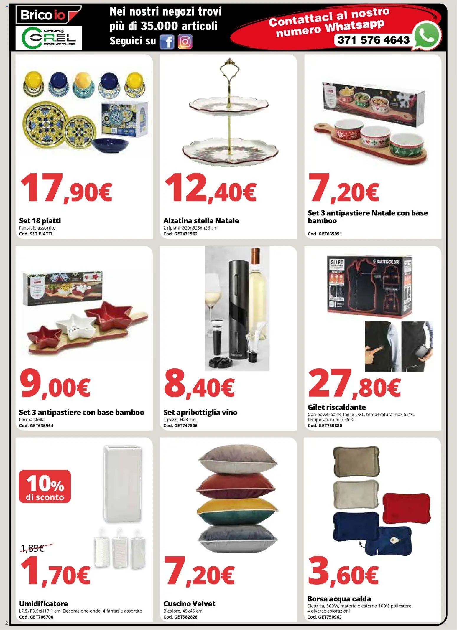 Volantino Brico io del 08.12.2025 | Pagina: 2 | Prodotti: Acqua, Vino, Gilet, Cuscino