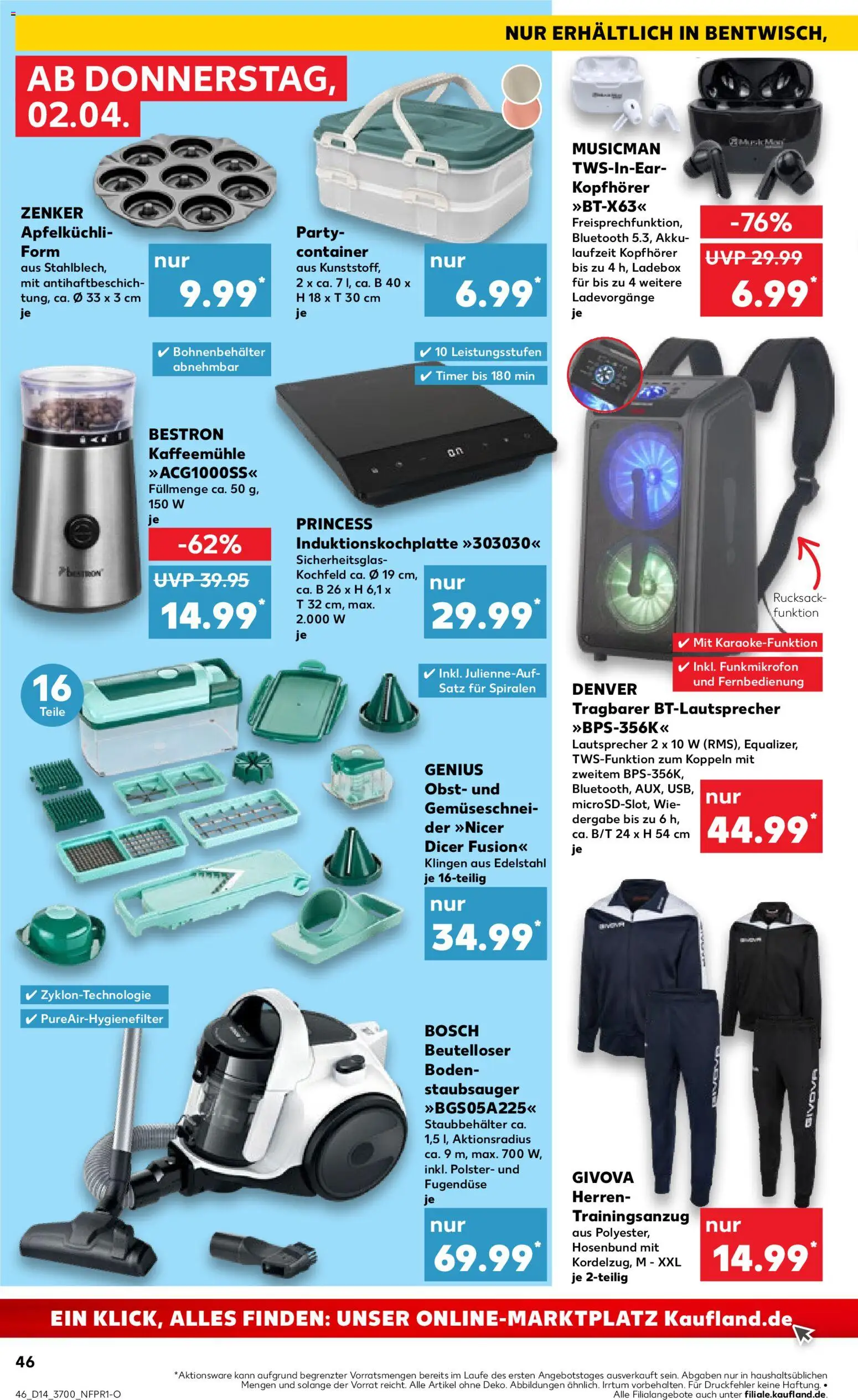 Kaufland Prospekt Rostock	 – gültig ab 02.04.2026 | Seite: 46 | Produkte: Bosch, Lautsprecher, Kochfeld, Rucksack