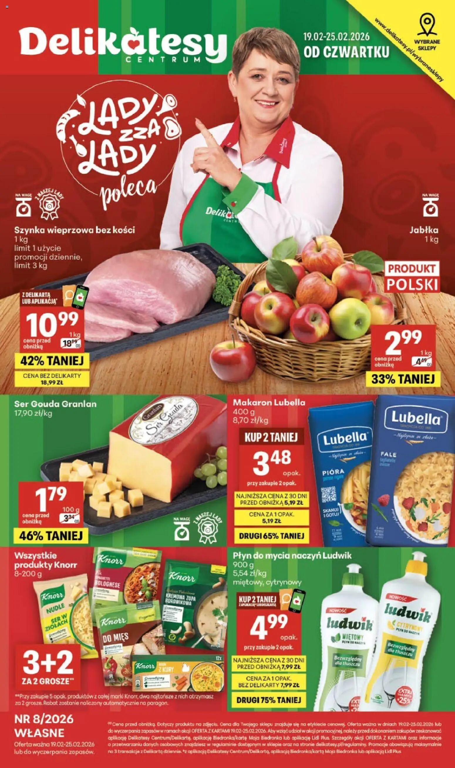 Delikatesy Centrum Gazetka - Sklepy Własne od 19.02.2026 | Strona: 1 | Produkty: Szynka wieprzowa, Zupa, Ser, Płyn do mycia naczyń