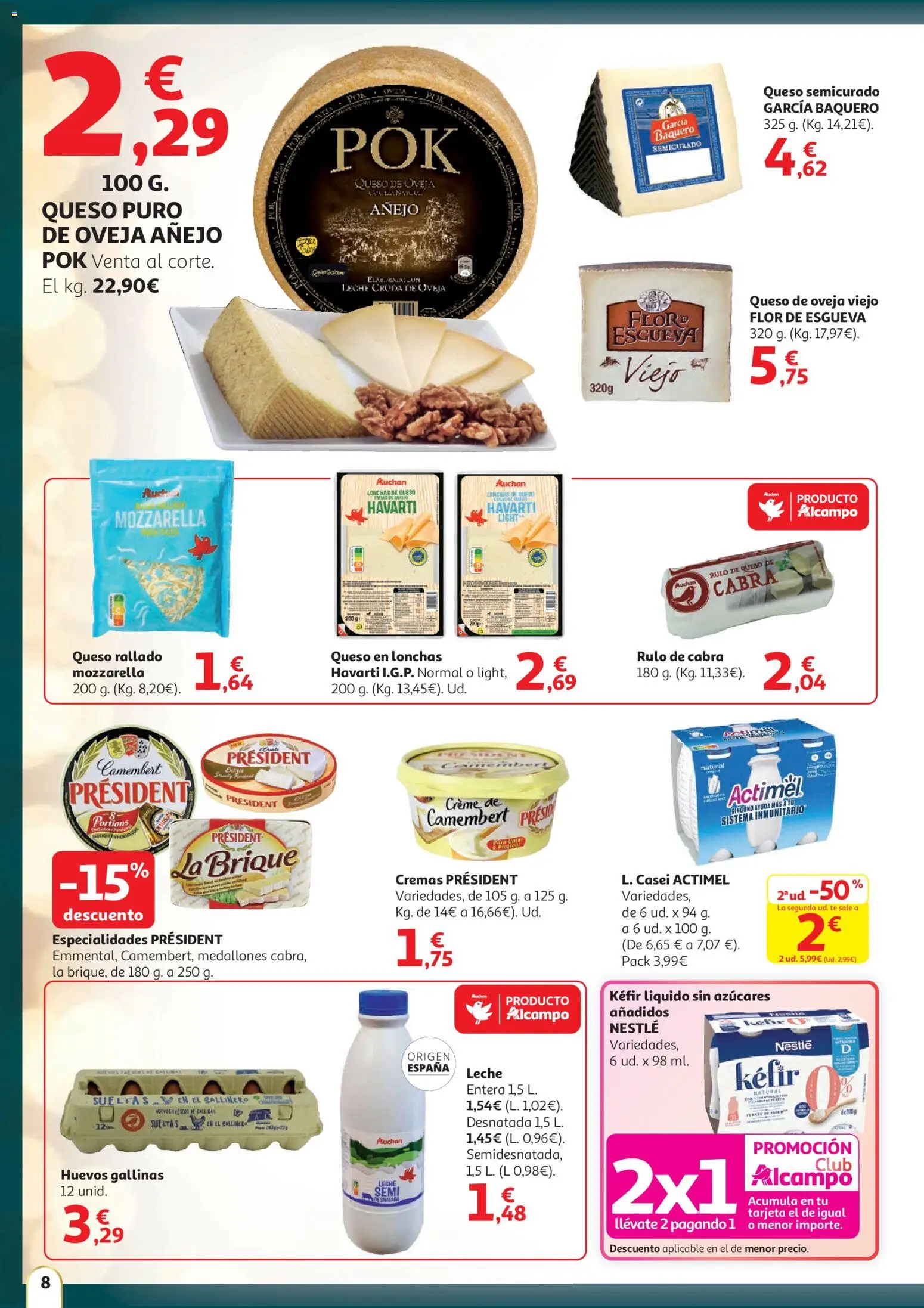 Alcampo - Nacional SST │ válido desde el 11.12.2025 | Página: 8 | Productos: Leche, Queso, Queso rallado, Té