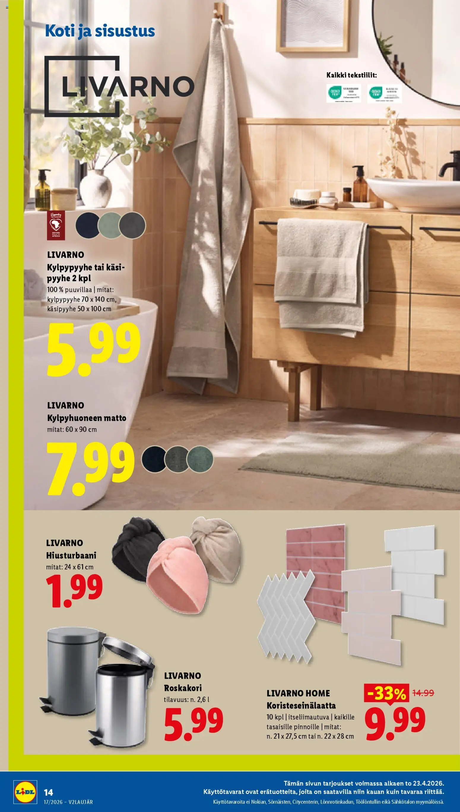 Lidl tarjoukset - Rovaniemi – voimassa 23.04.2026 alkaen | Sivu: 20 | Tuotteet: Pyyhe, Roskakori, Matto, Kylpyhuoneen matto