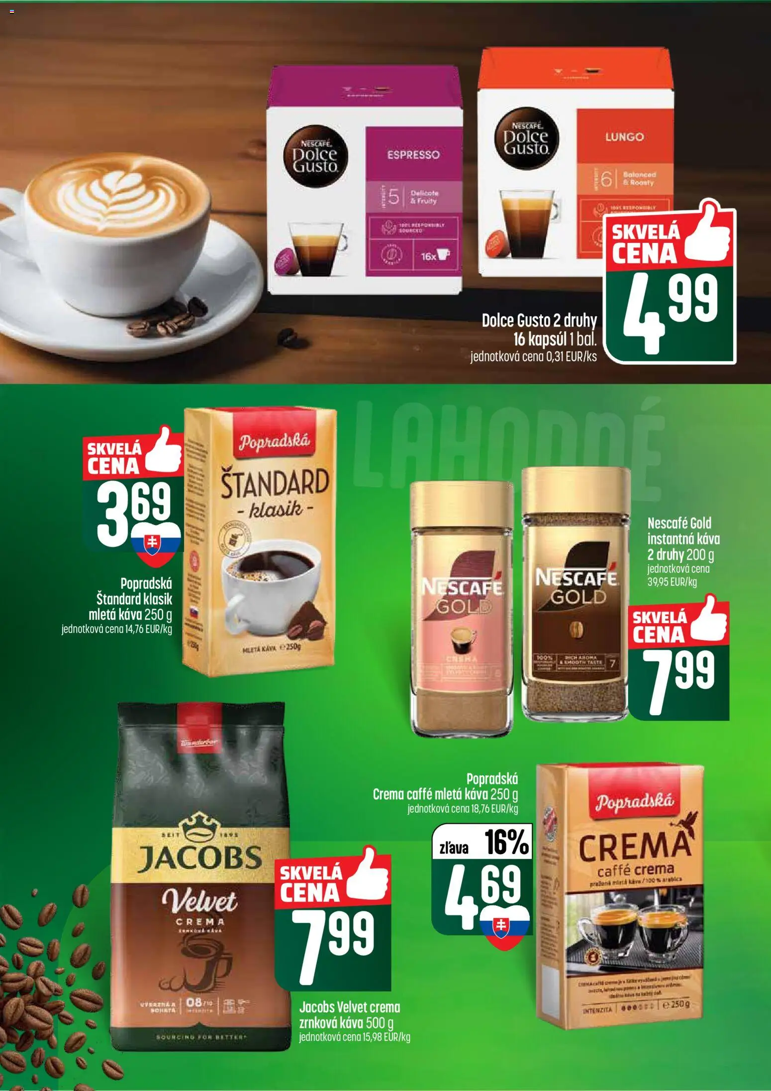 Nové COOP Jednota akcie – leták je platný od 09.04.2026 | Strana: 44 | Produkty: Dolce Gusto, Jacobs Velvet, Káva, Zrnková káva