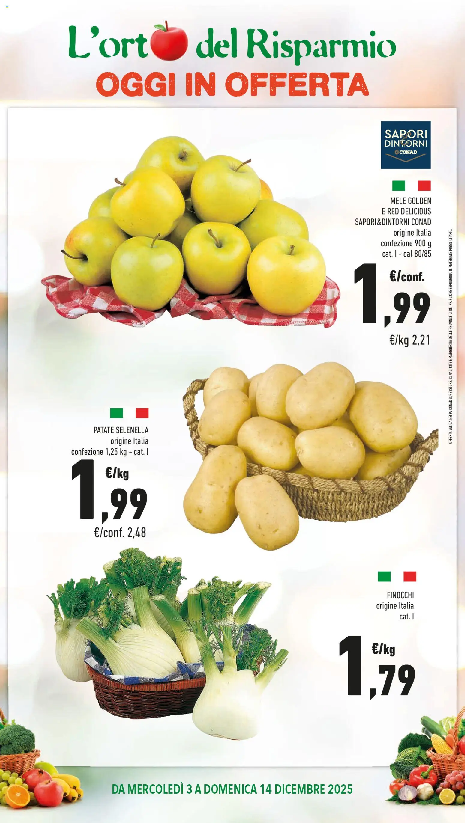 Volantino Conad del 03.12.2025 | Pagina: 2 | Prodotti: Mele, Patate, PC, Finocchi