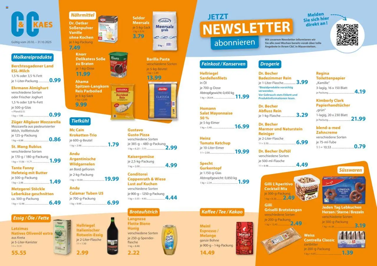 C&C Prospekt – gültig ab 20.10.2025 | Seite: 2 | Produkte: Joghurt, Knorr, Pasta, Toilettenpapier