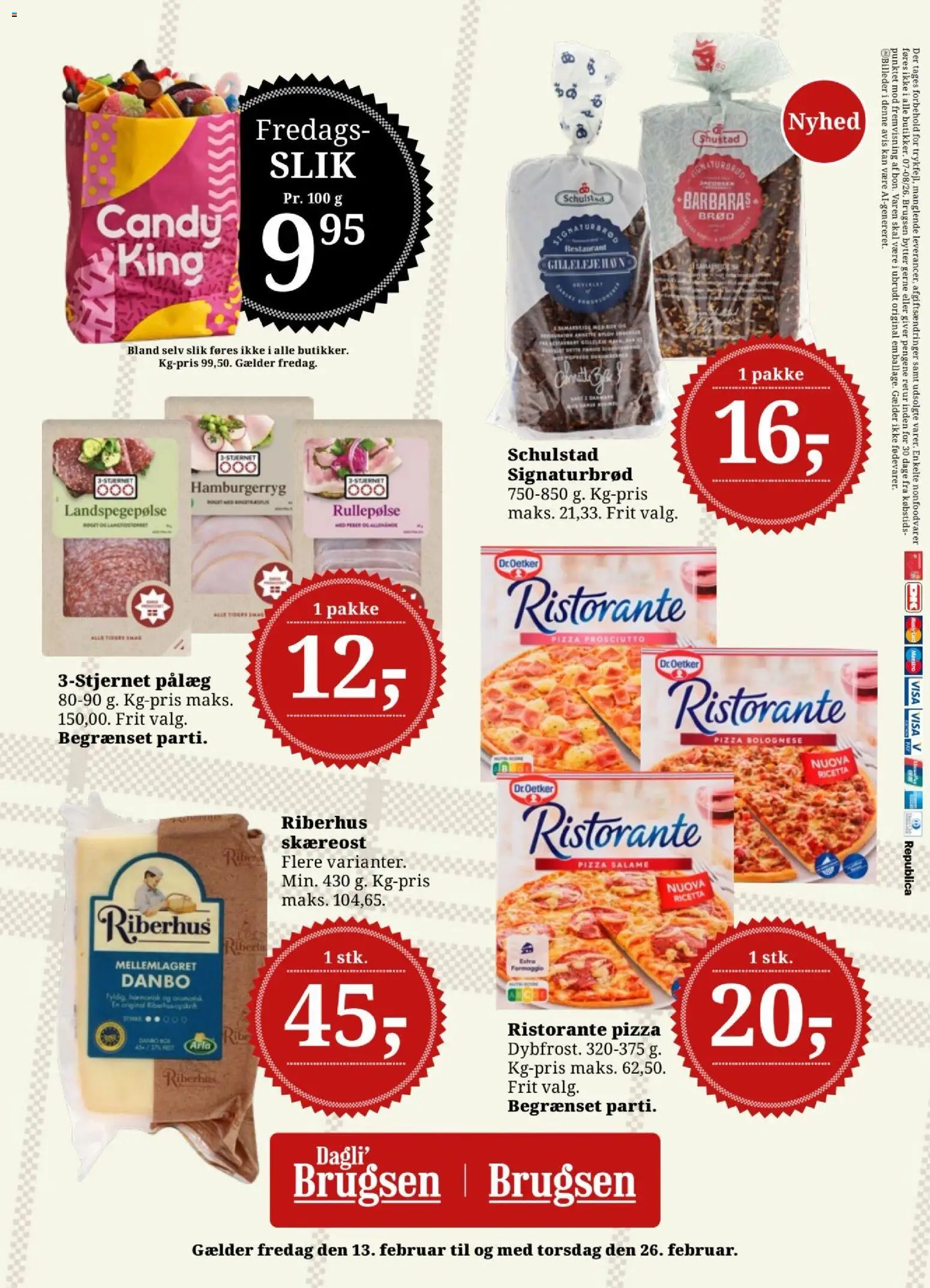 Dagli'Brugsen tilbudsavis – gyldig fra 13.02.2026 | Side: 20 | Produkter: Brød, Slik, Pålæg, Hamburgerryg