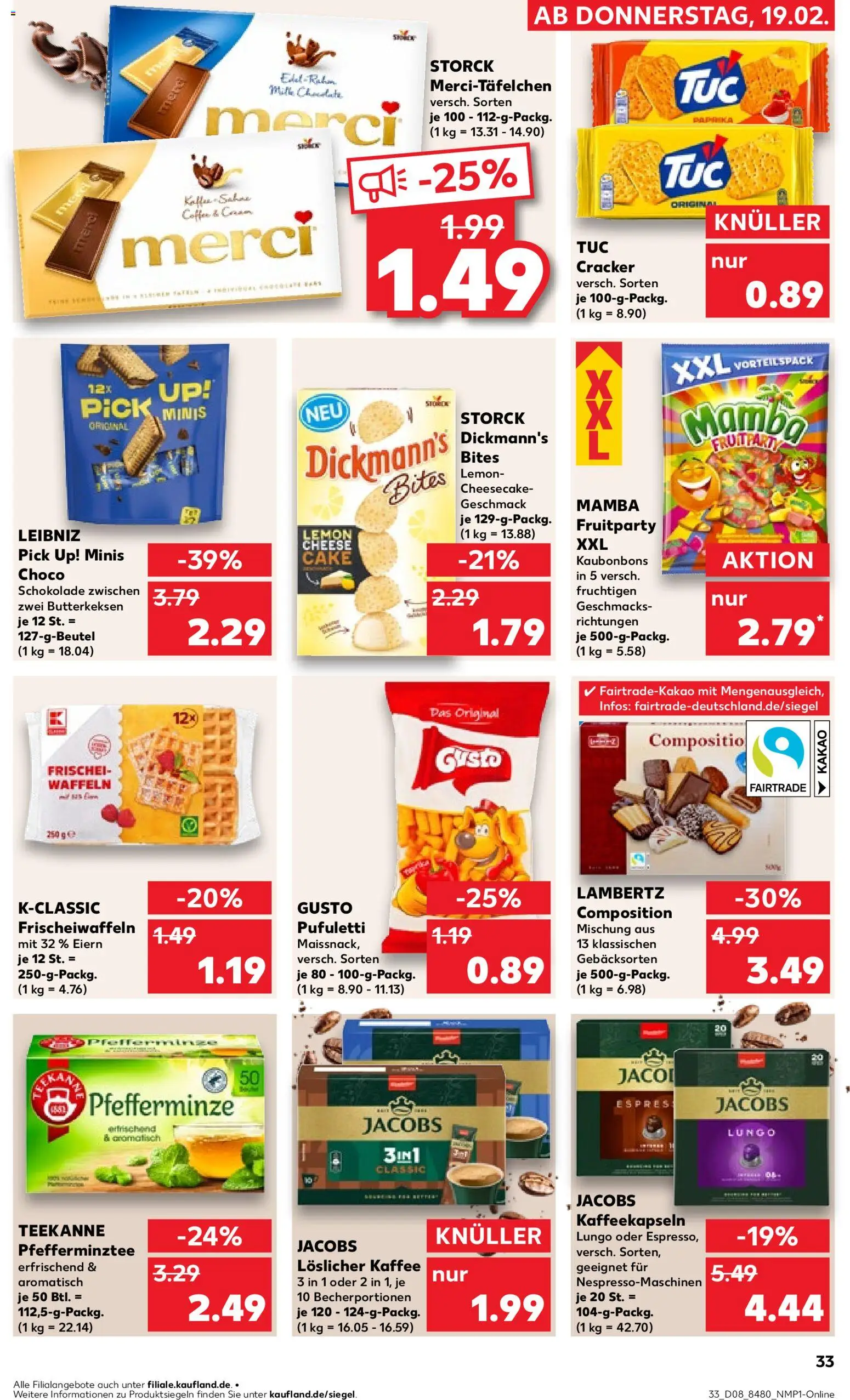 Kaufland prospekt Speyer	 – gültig ab 19.02.2026 | Seite: 33 | Produkte: Kaffee, Schokolade, Waffeln, Teekanne