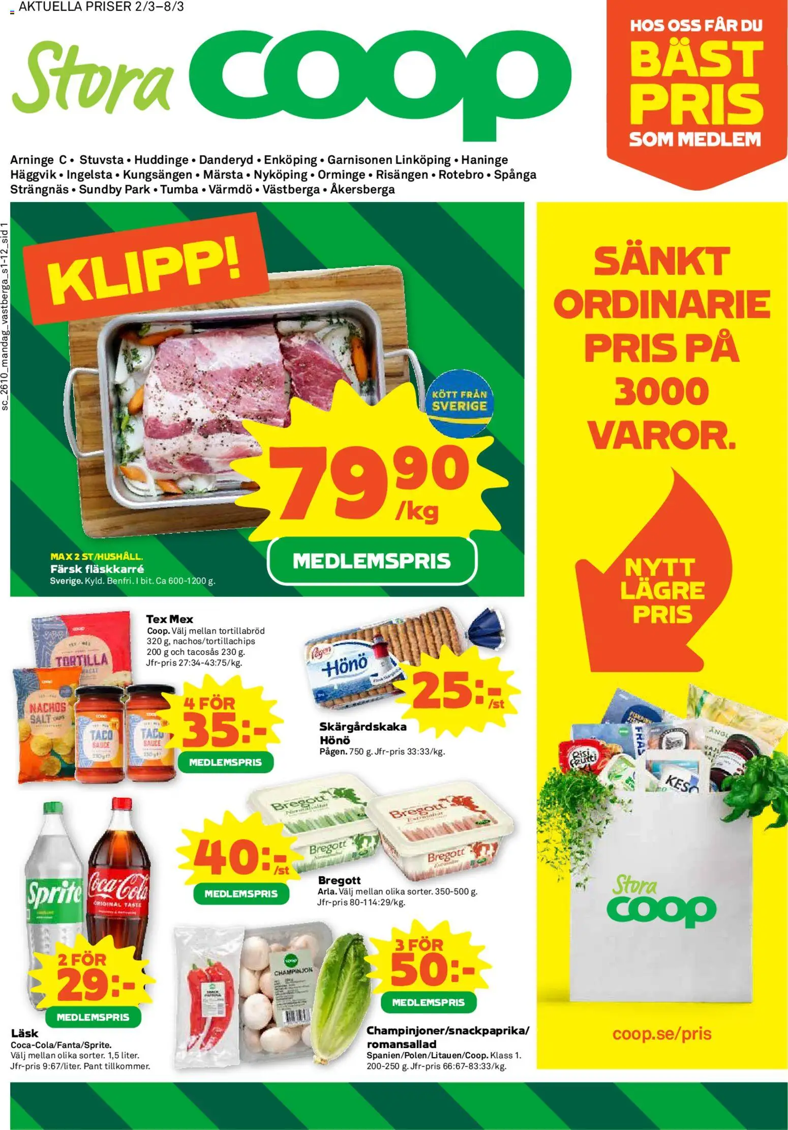 Coop Forum reklamblad aktuell från 02.03.2026 | Sida: 1 | Produkter: Tortilla, Tacosås, Sprite, Romansallad