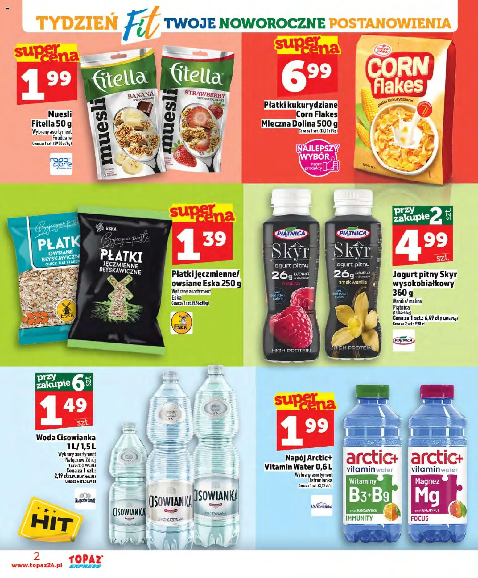Topaz Gazetka - Express od 02.01.2026 | Strona: 2 | Produkty: Malina, Jogurt, Woda, Corn Flakes