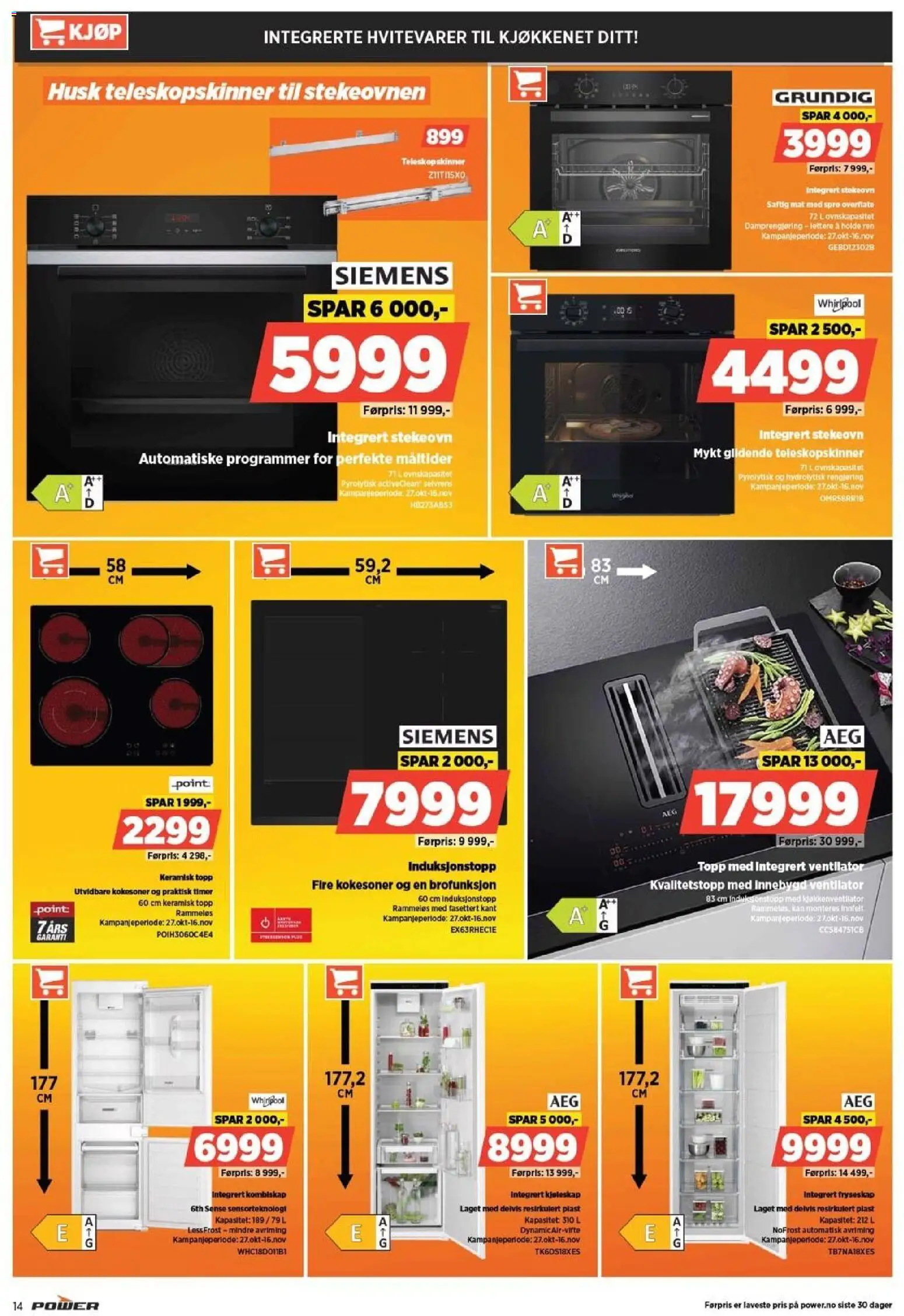 {H1} | Side: 14 | Produkter: Fryseskap, Kombiskap, Kjøleskap, Topp