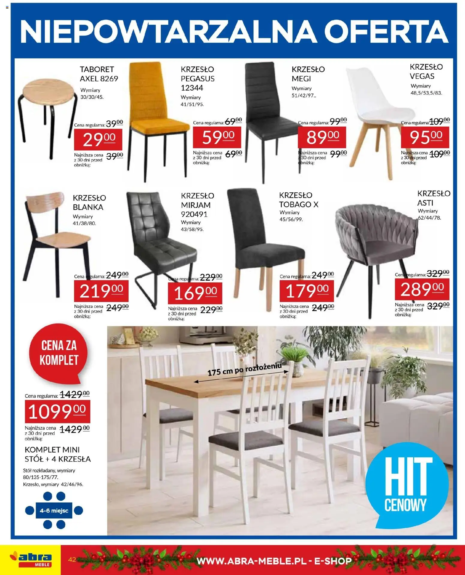 Abra meble Gazetka od 03.12.2025 | Strona: 42 | Produkty: Stół, Krzesło