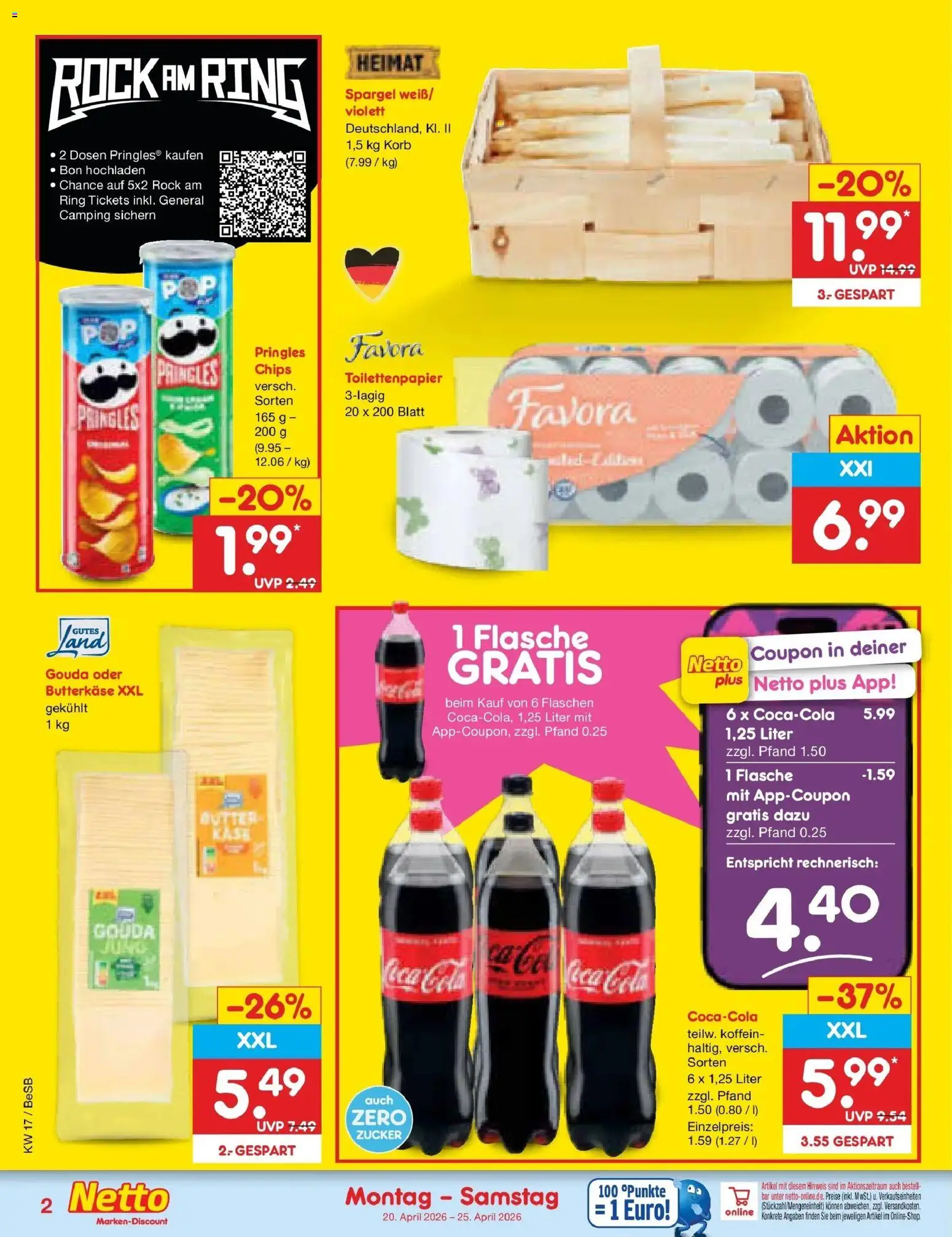 Netto Marken-Discount Prospekt Kremmen	 – gültig ab 20.04.2026 | Seite: 2 | Produkte: Cola, Korb, Spargel, Rock