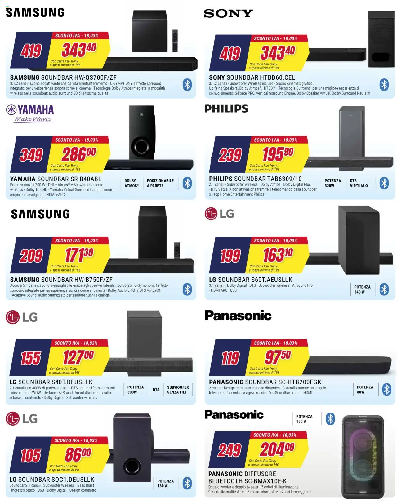 Volantino Trony del 02.10.2025 | Pagina: 7 | Prodotti: Soundbar, TV, Audio, Fan