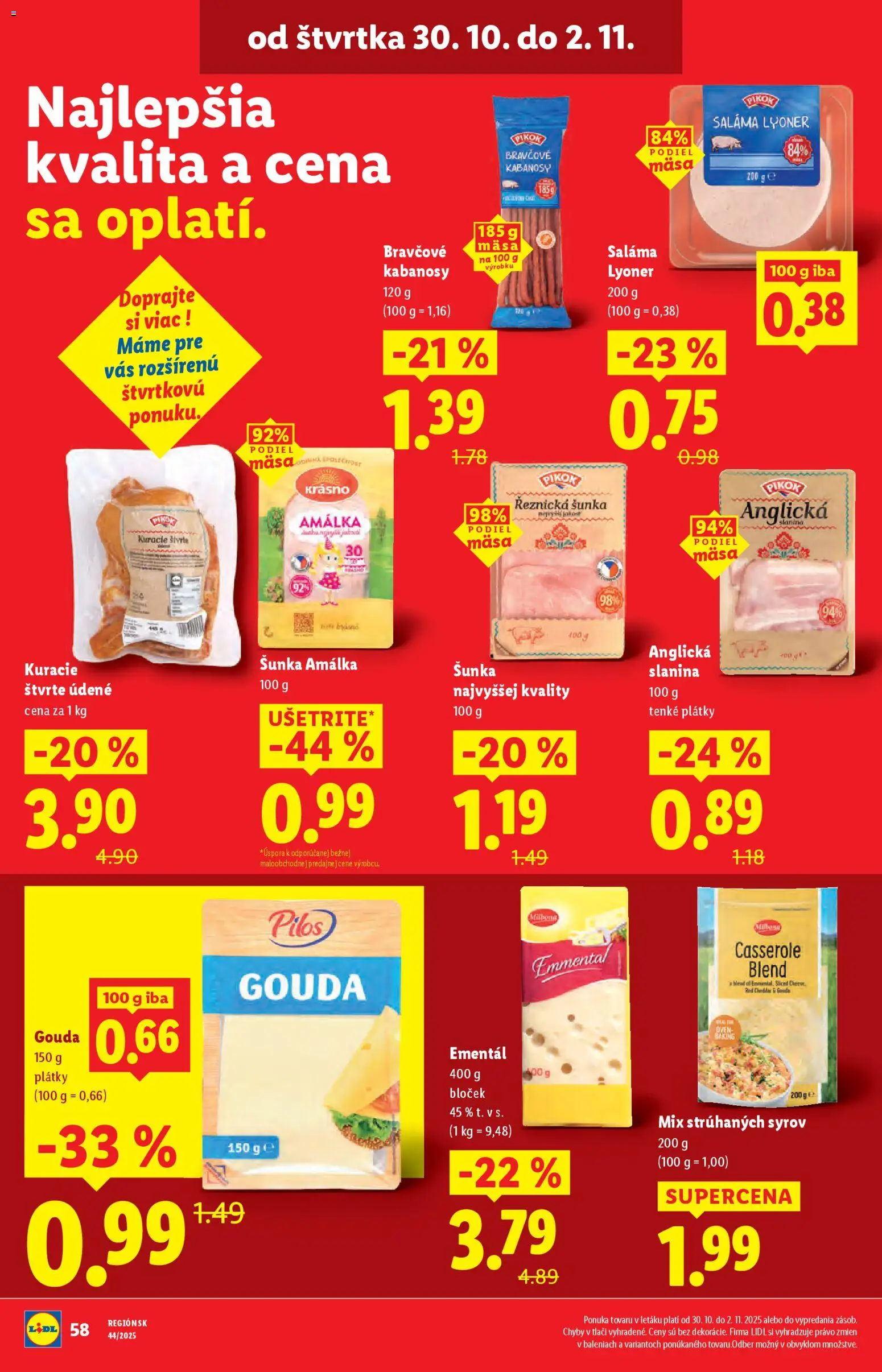 Nové Lidl akcie – leták je platný od 27.10.2025 | Strana: 66 | Produkty: Saláma, Šunka, Slanina, Gouda
