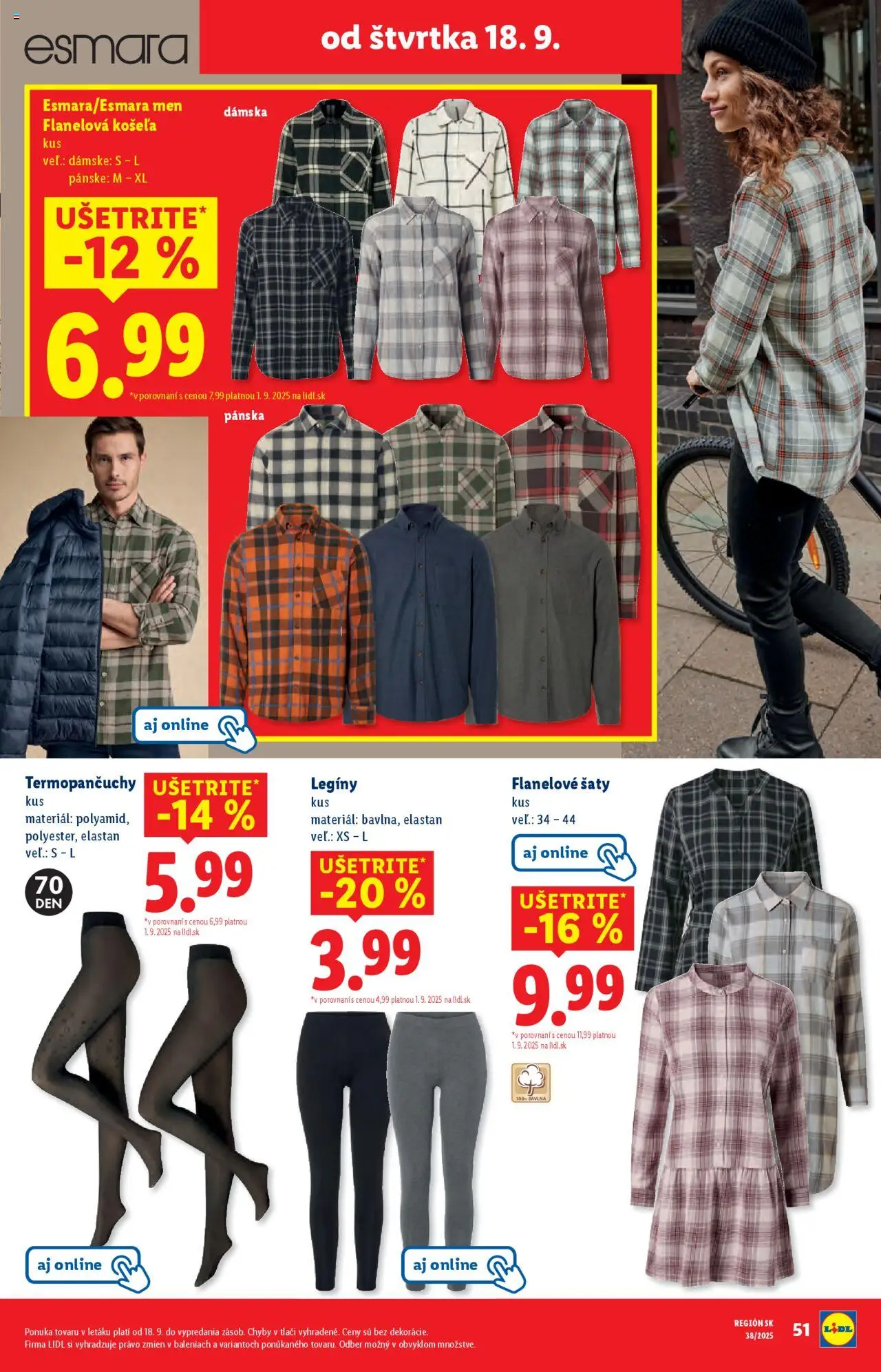 Nové Lidl akcie – leták je platný od 16.09.2025 | Strana: 99 | Produkty: Šaty, Košeľa, Legíny