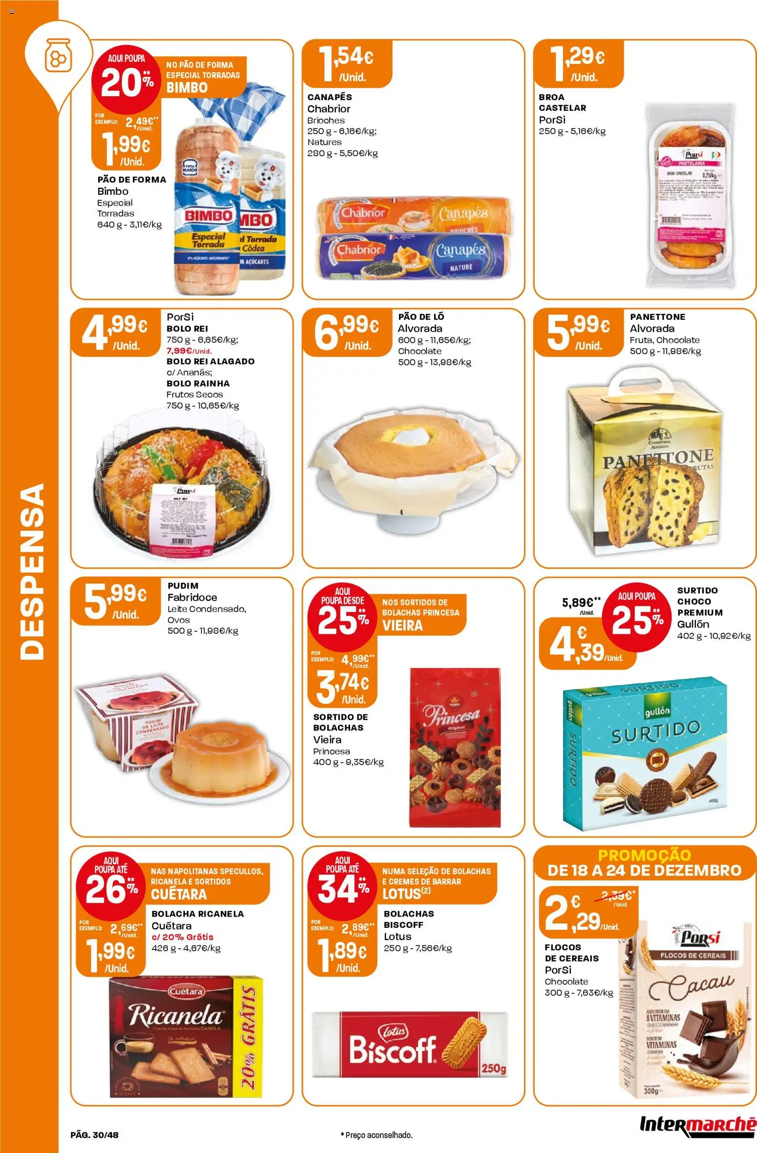 Intermarché folheto │ válido de 18.12.2025 | Página: 30 | Produtos: Pudim, Leite, Pão, Chocolate