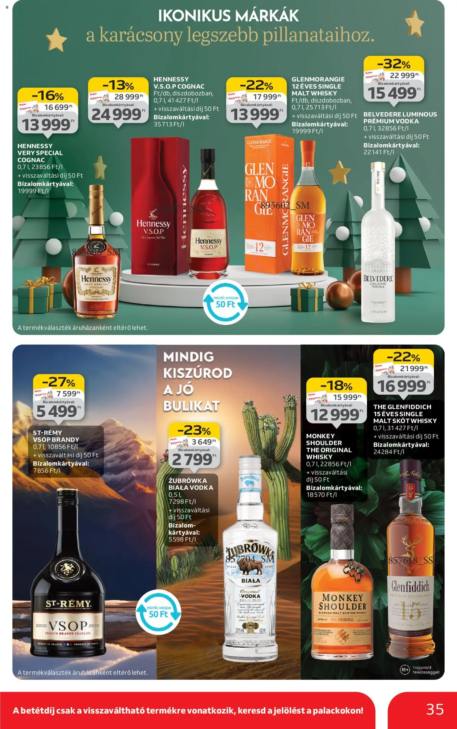 Auchan akciós ujság - amely érvényes a következő dátumtól: 18.12.2025 | Oldal: 35 | Termékek: Brandy, Vodka, Whisky