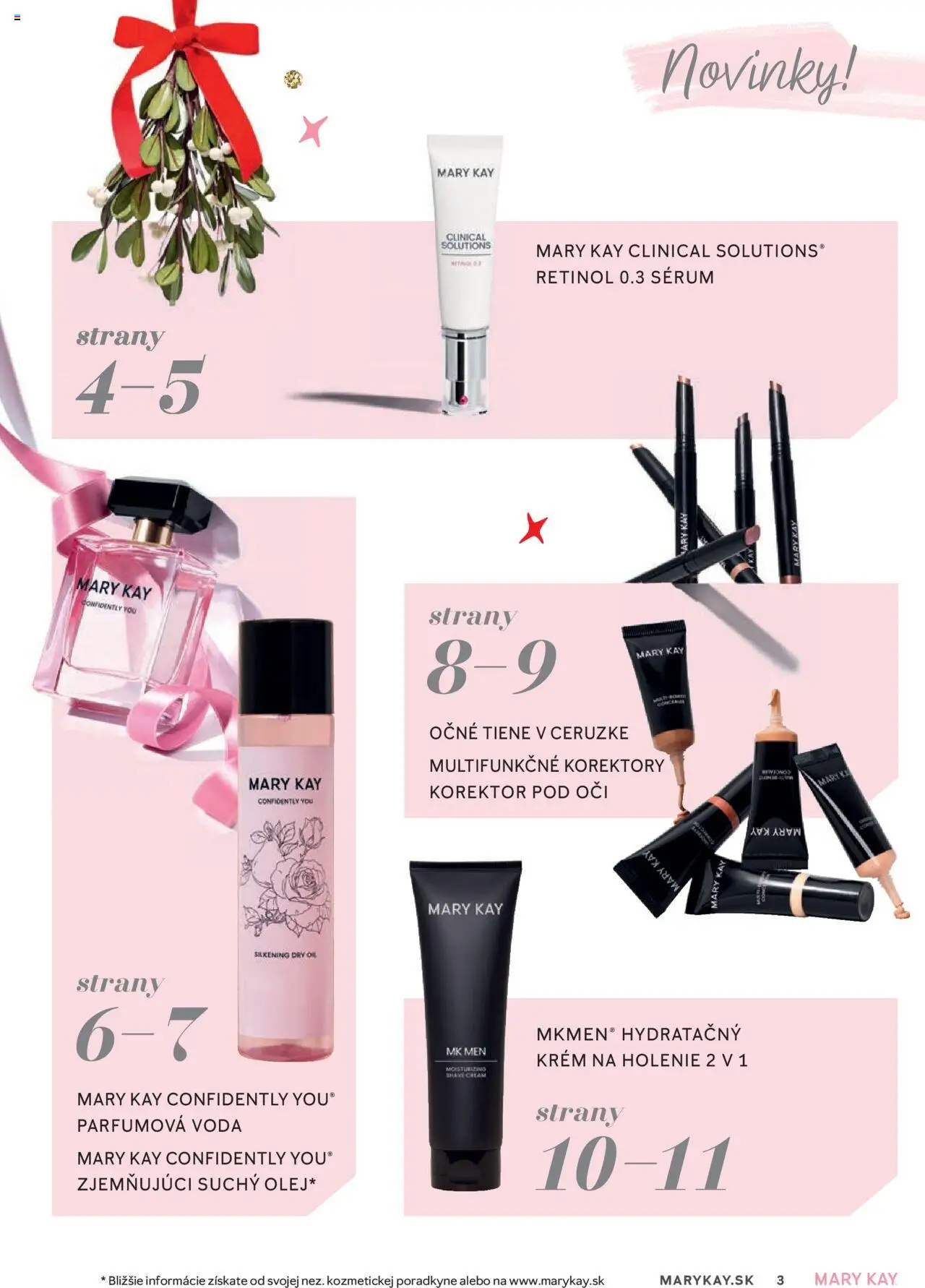 Nové Mary Kay akcie – leták je platný od 01.10.2025 | Strana: 3 | Produkty: Korektor, Očné tiene, Krém, Voda